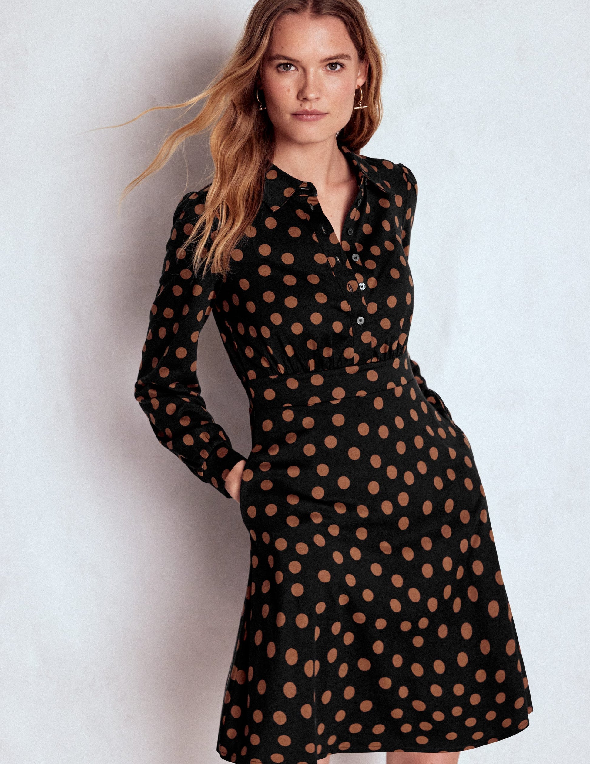 Orla Short Jersey Shirt Dress-Russet, Painted Dot-1