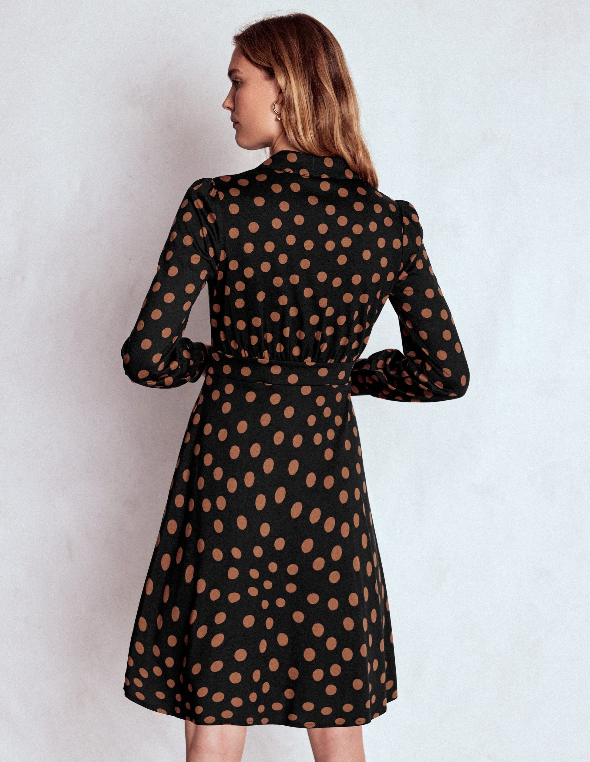 Orla Short Jersey Shirt Dress-Russet, Painted Dot-3