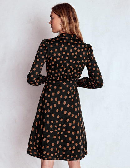 Orla Short Jersey Shirt Dress-Russet, Painted Dot-3