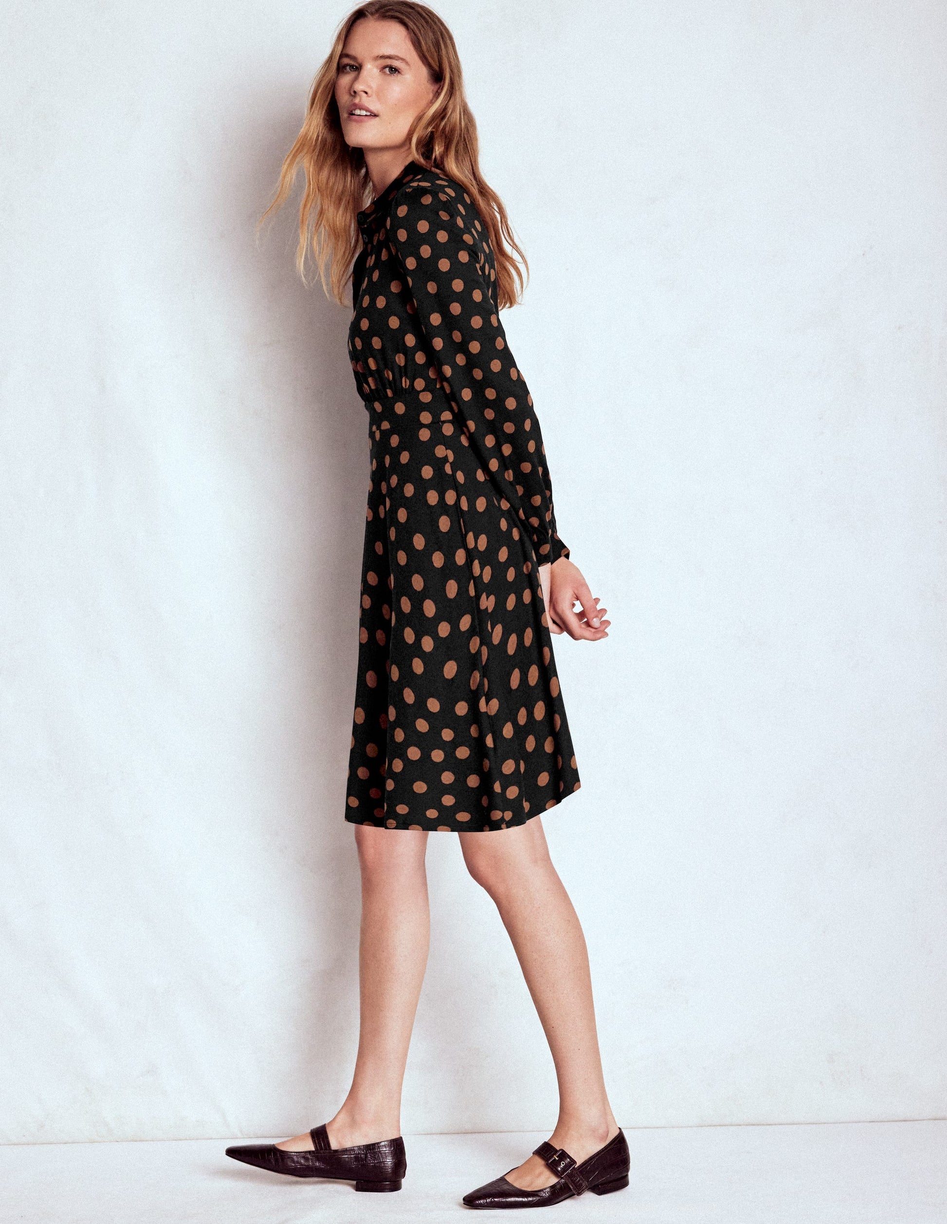 Orla Short Jersey Shirt Dress-Russet, Painted Dot | Boden USA Orla Short Jersey Shirt Dress-Russet, Painted Dot | Boden USA