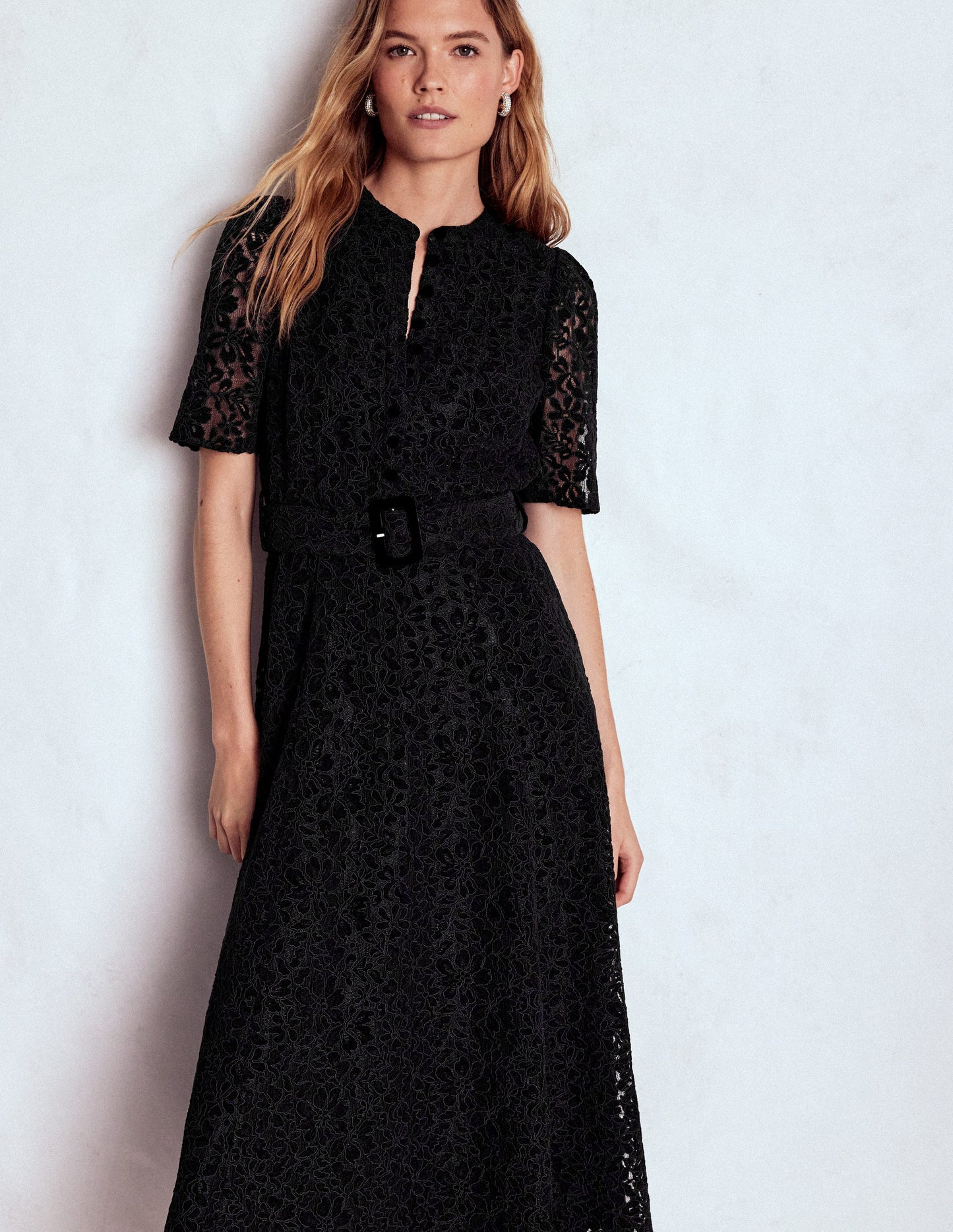 Kate Puff Sleeve Lace Dress-Black