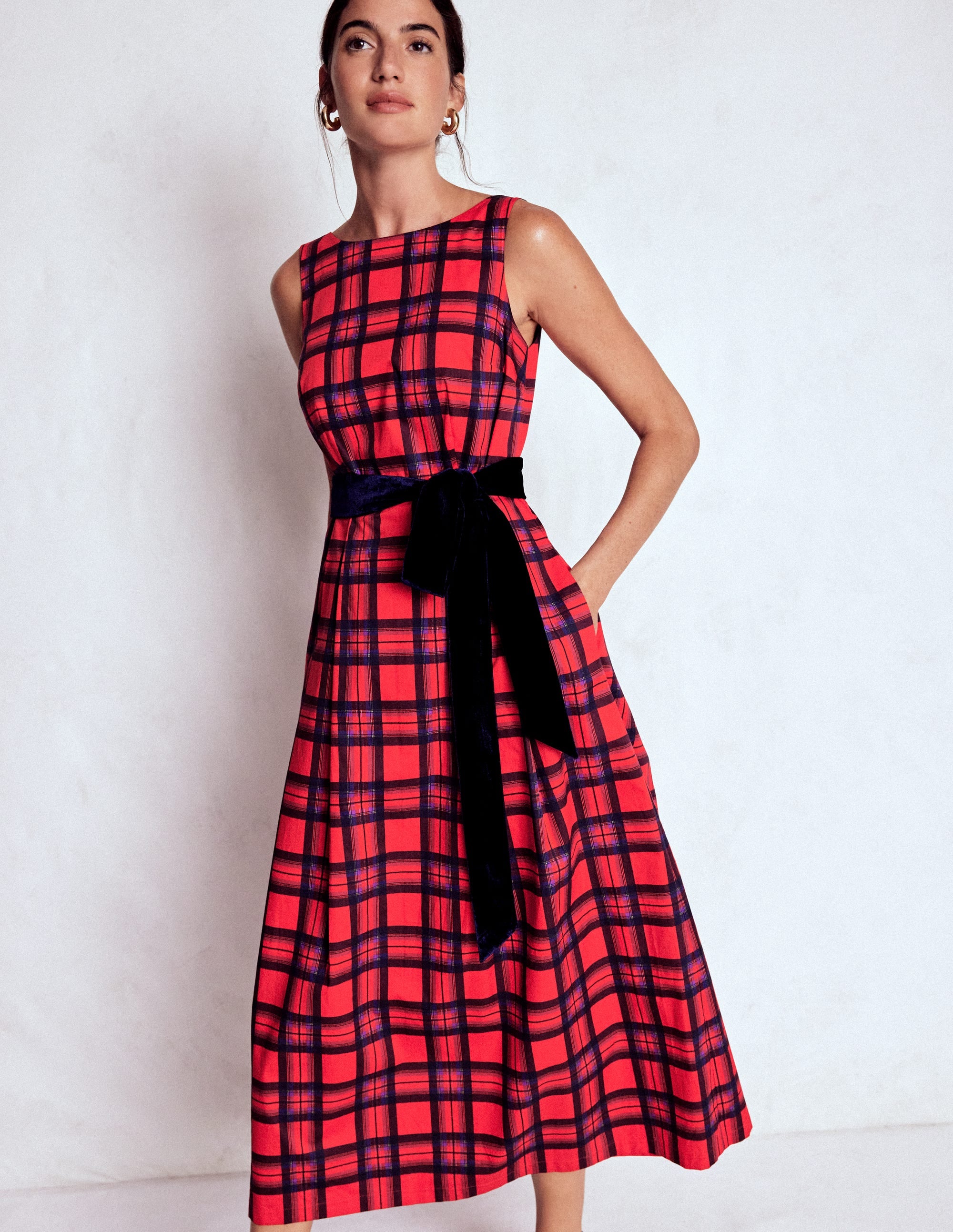 Scoop Back Check Dress-Red, Navy and Purple Check - Image 1