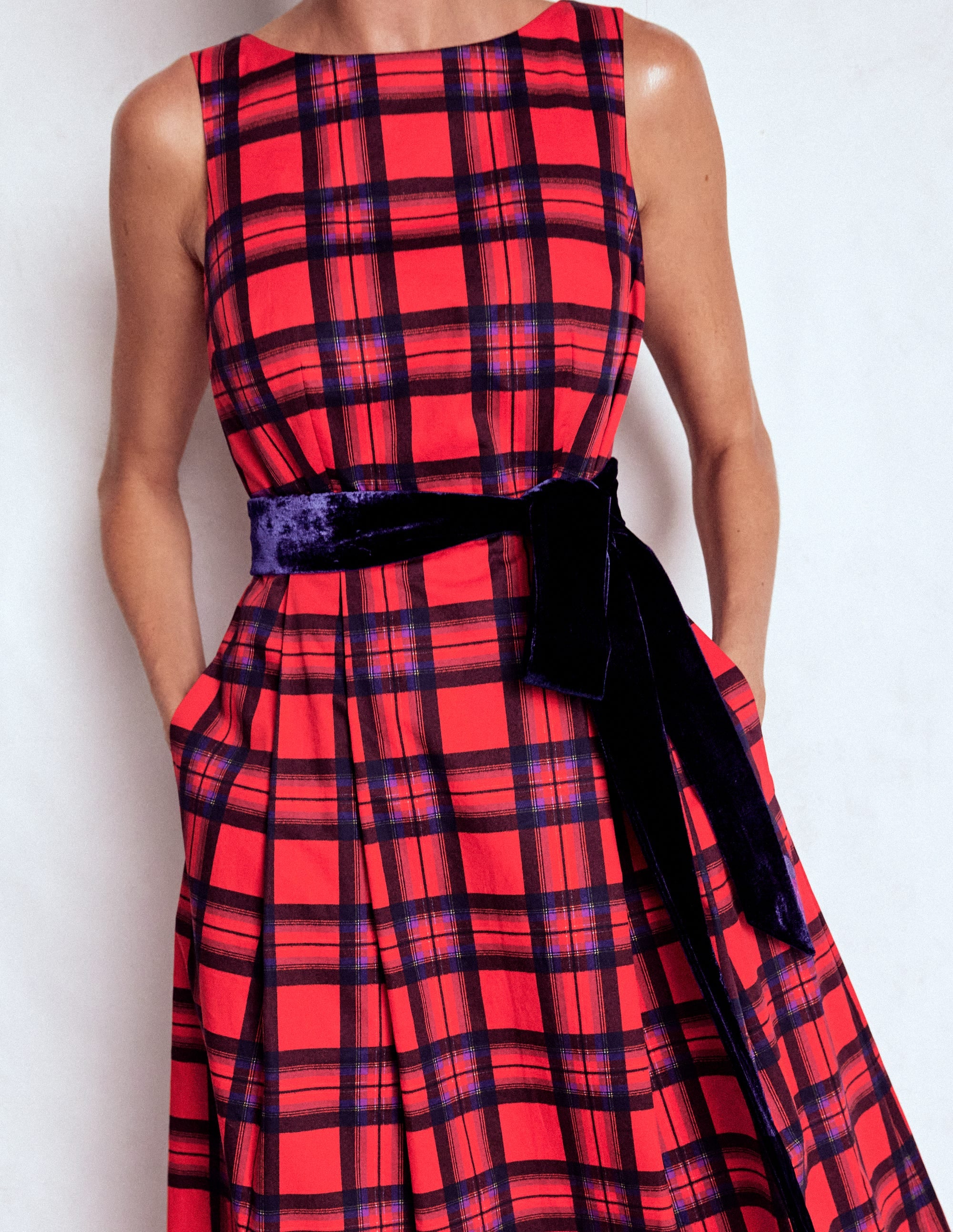 Scoop Back Check Dress-Red, Navy and Purple Check - Image 2