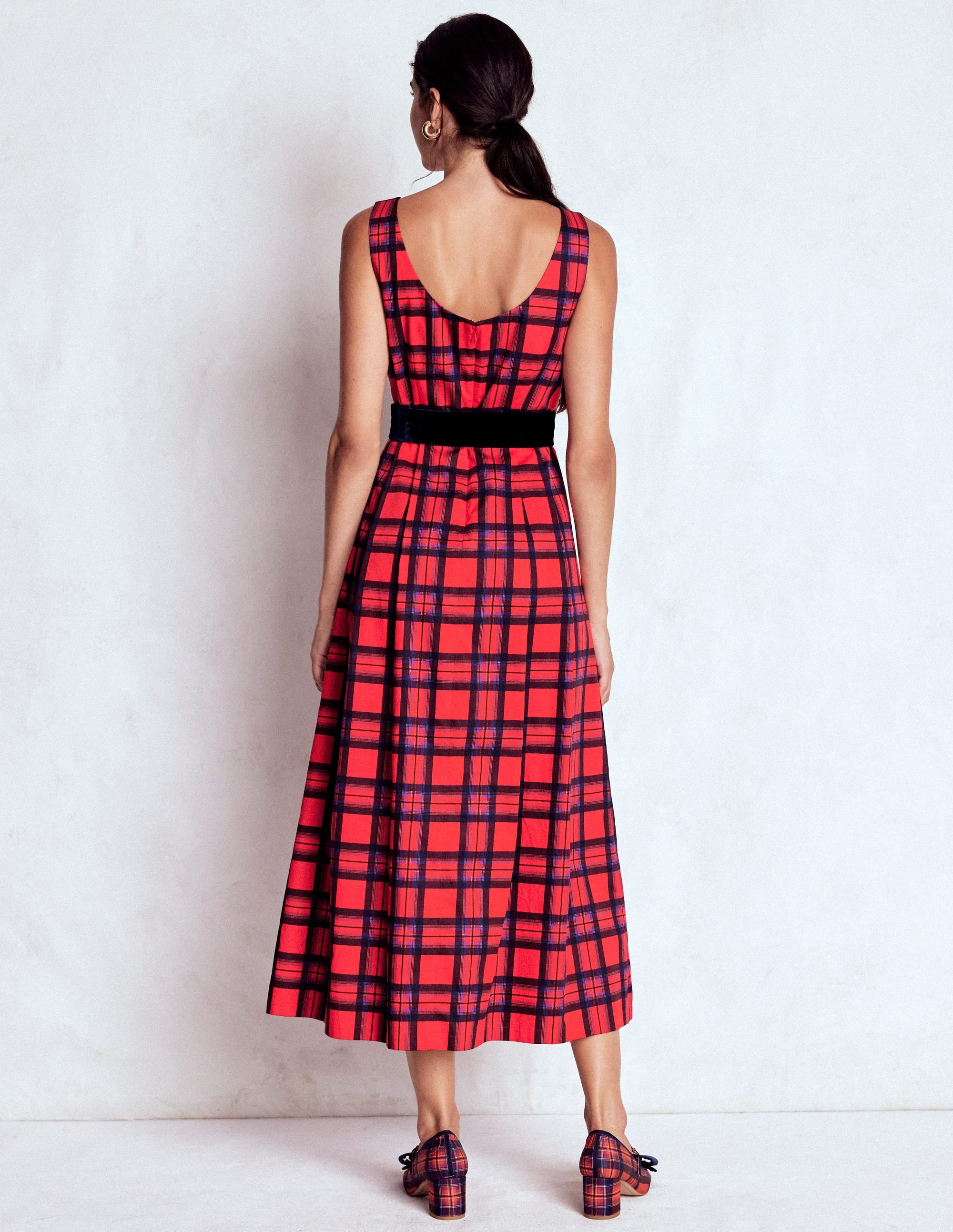 Scoop Back Check Dress-Red, Navy and Purple Check - Image 3