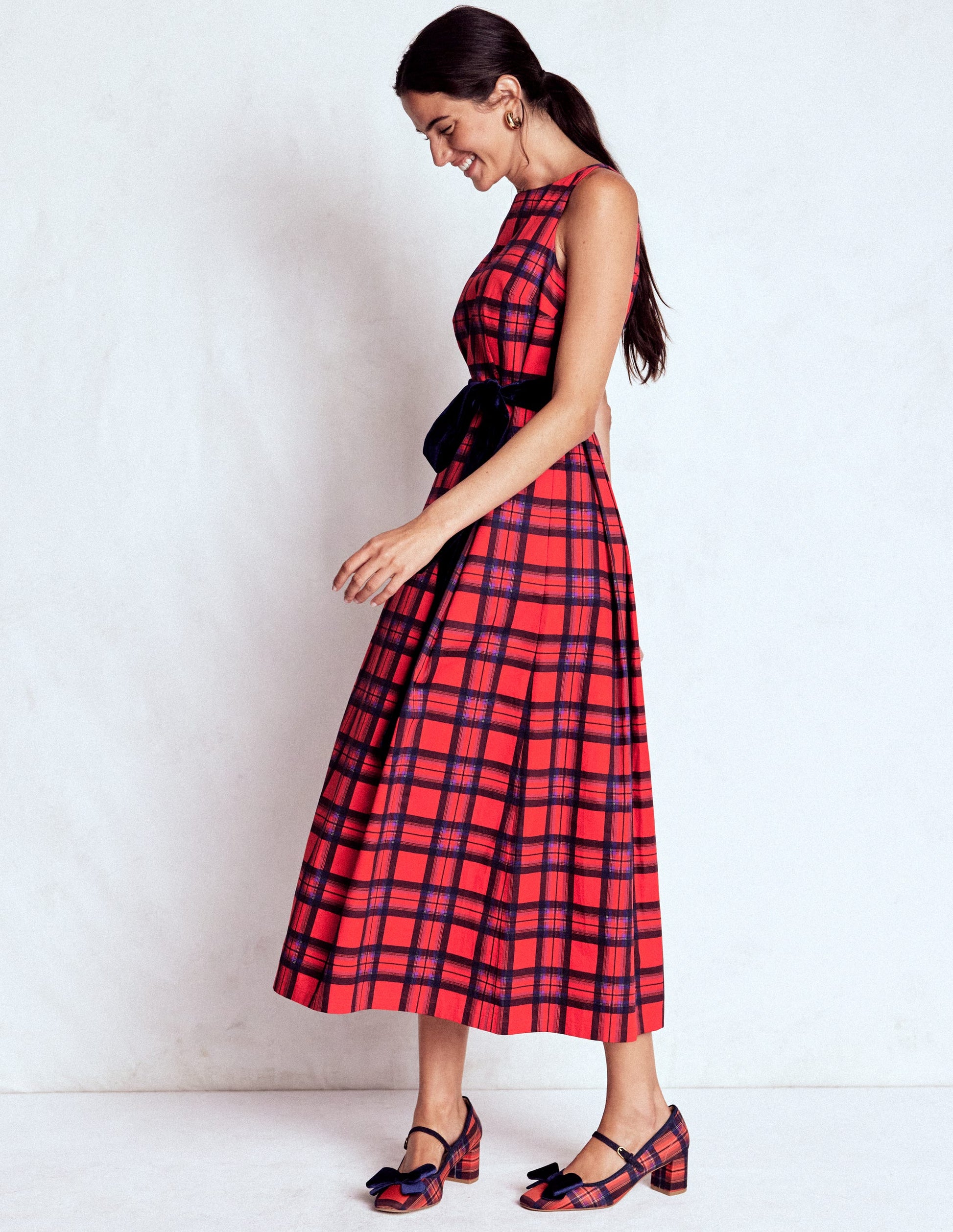 Scoop Back Check Dress-Red, Navy and Purple Check-4