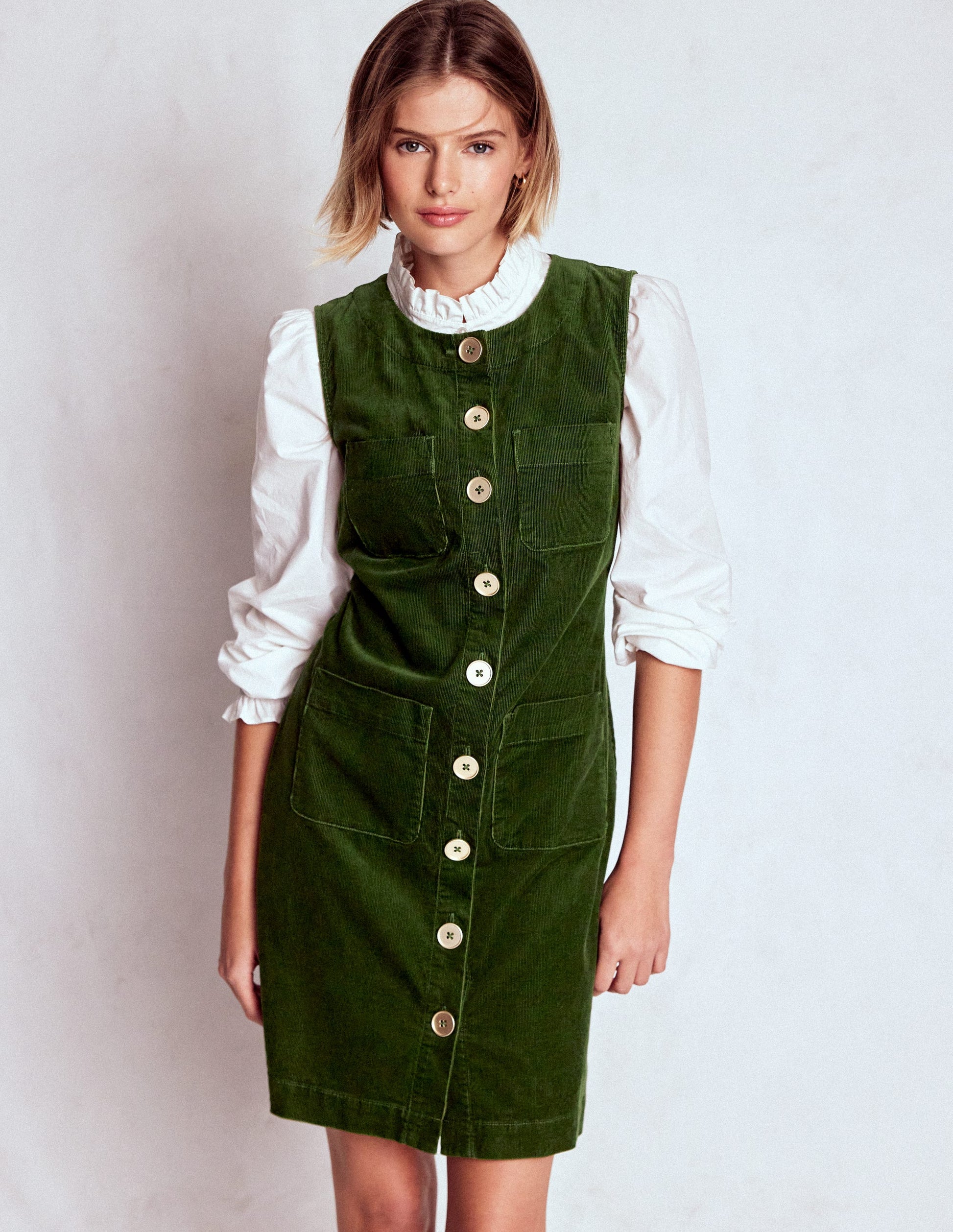 Evelyn Cord Shift Dress-Green Fir | Boden USA Evelyn Cord Shift Dress-Green Fir | Boden USA