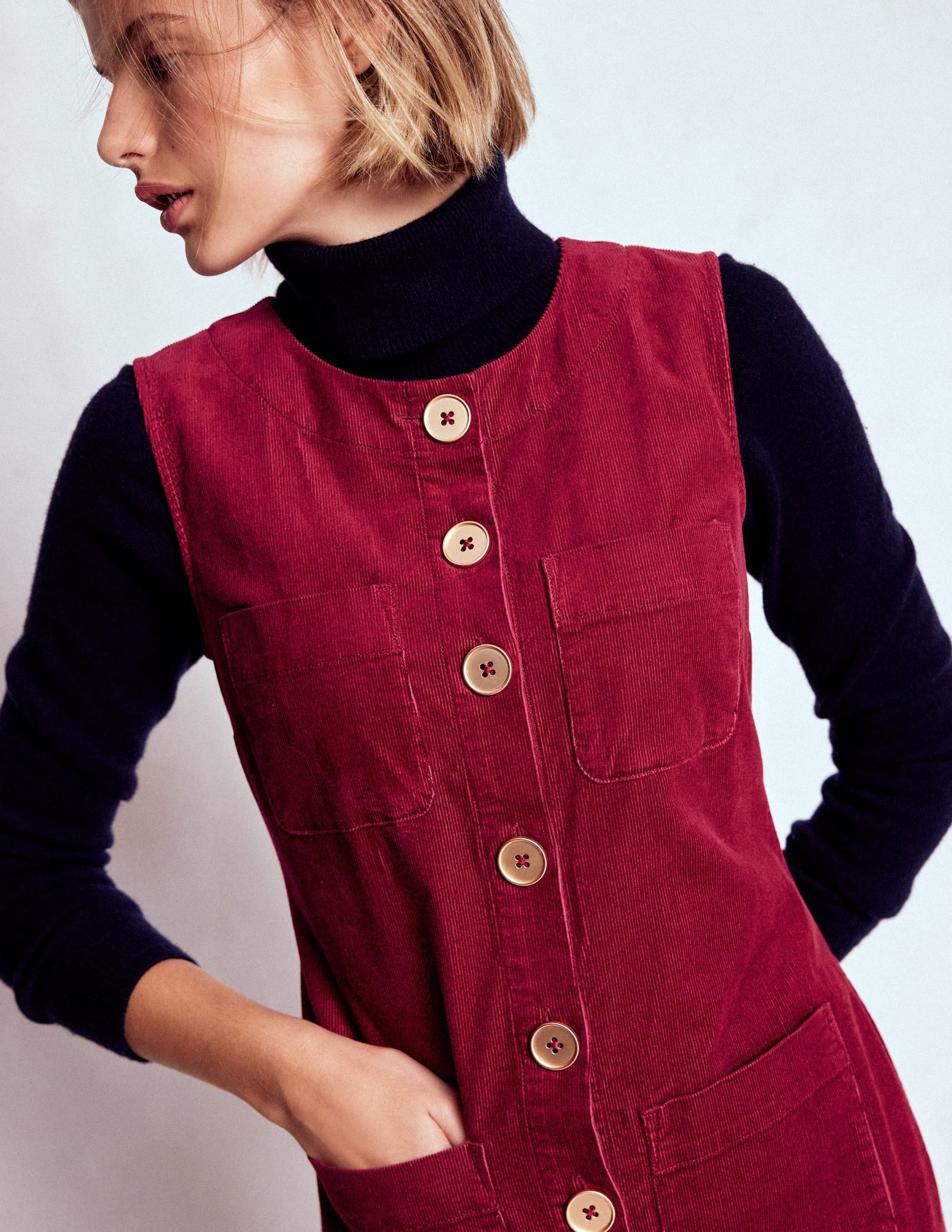 Evelyn Cord Shift Dress-Burgundy Red - Image 1
