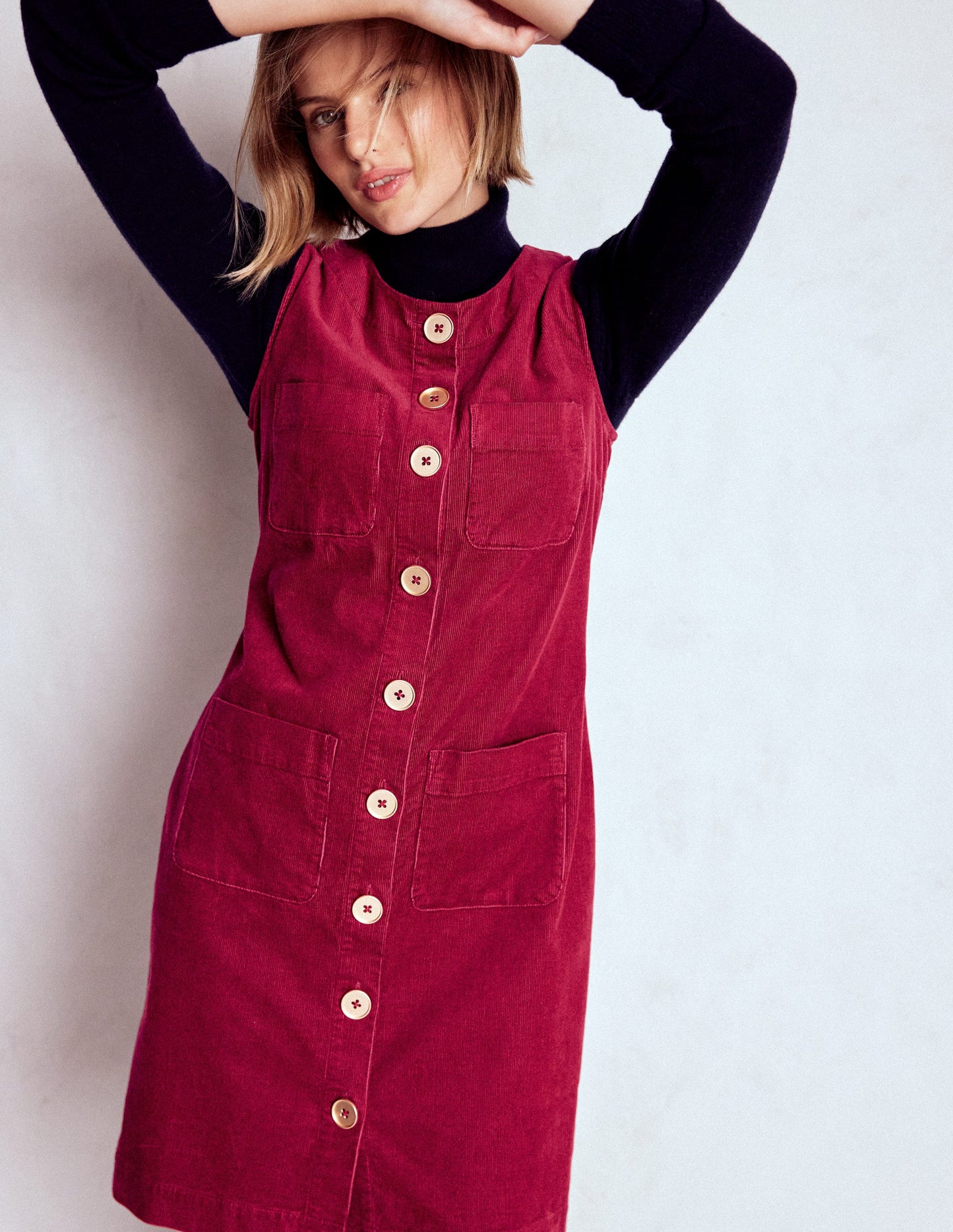 Evelyn Cord Shift Dress-Burgundy Red