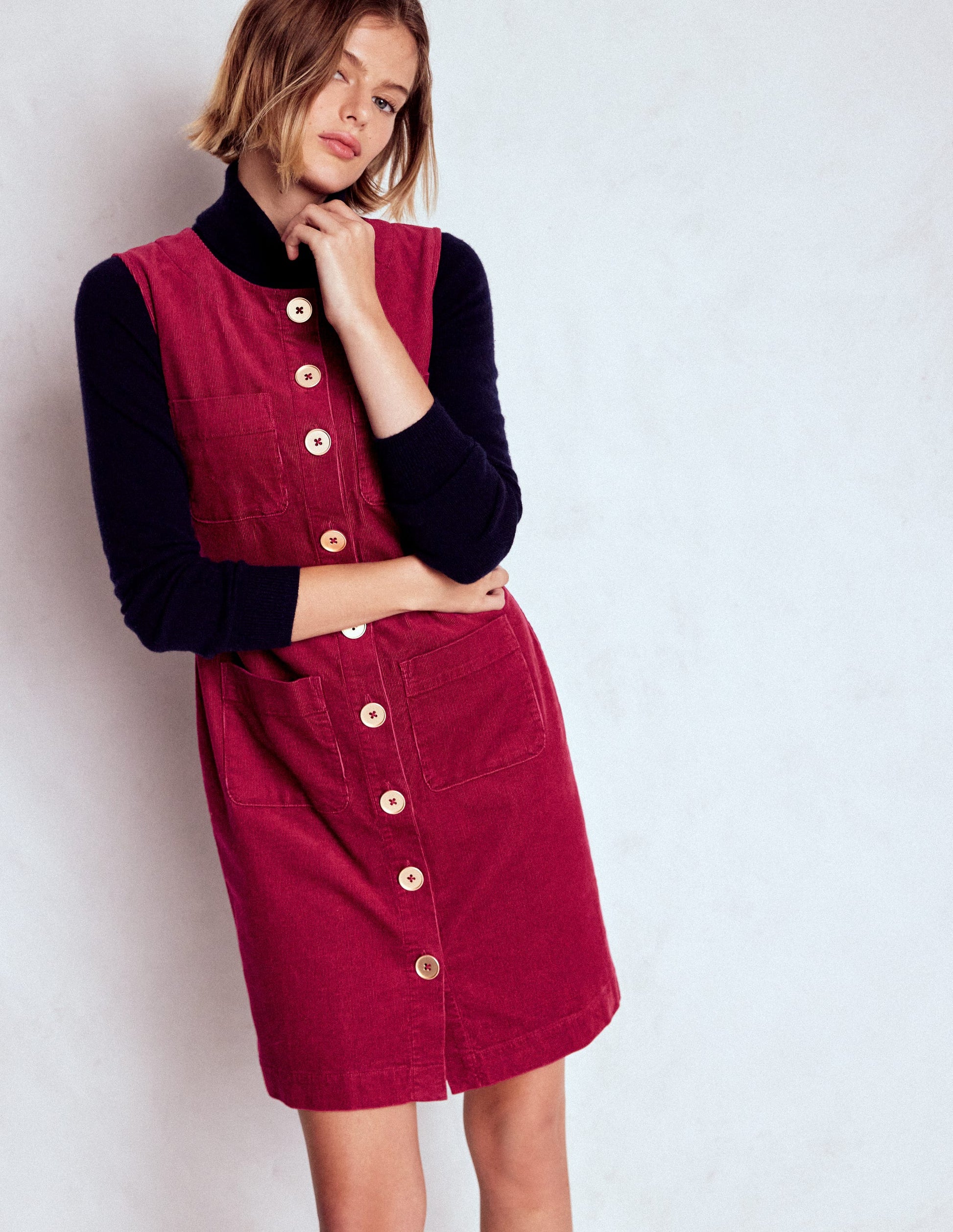 Evelyn Cord Shift Dress-Burgundy Red-4
