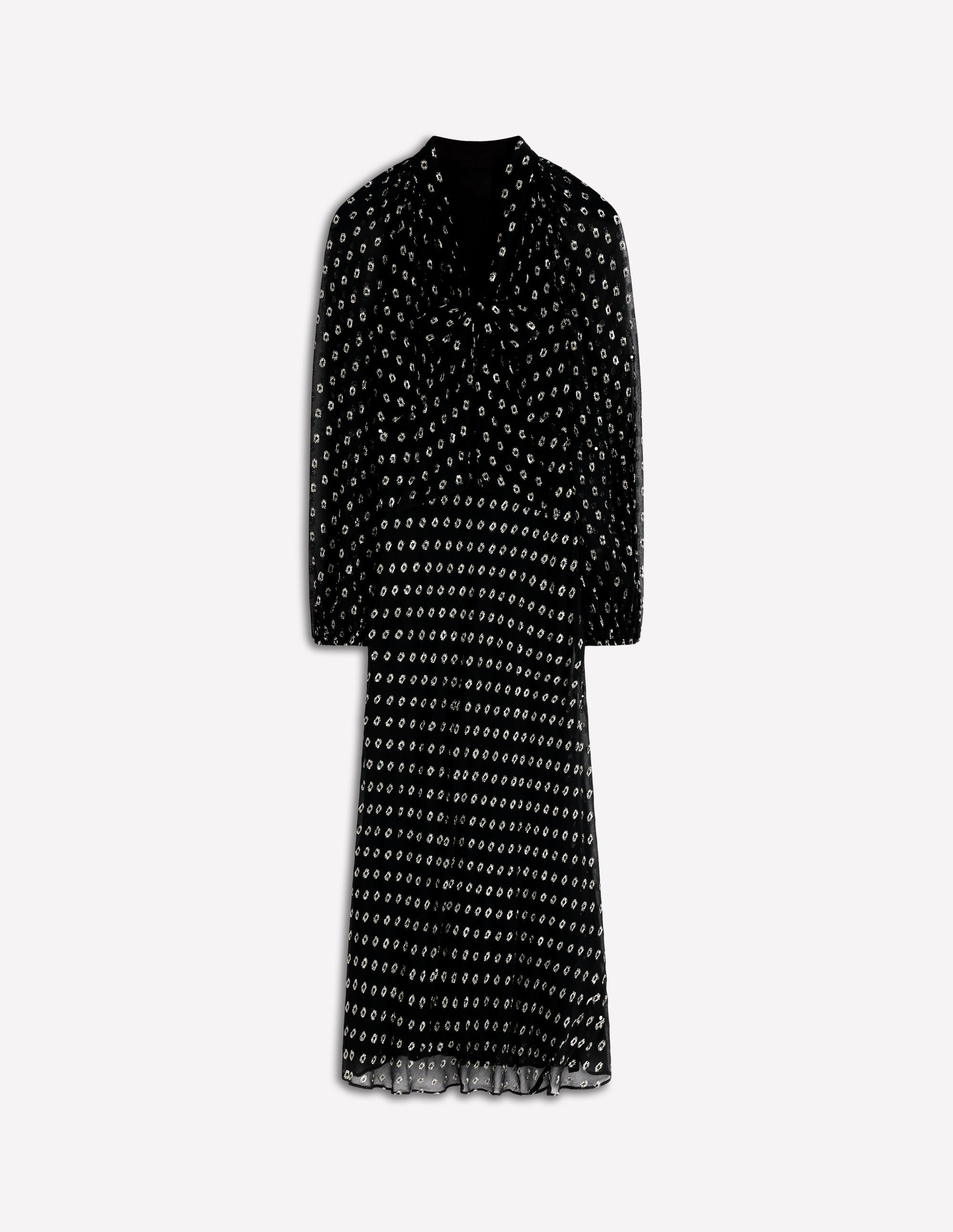 Tie Neck Midi Dress-Black and Silver Clip - Image 7