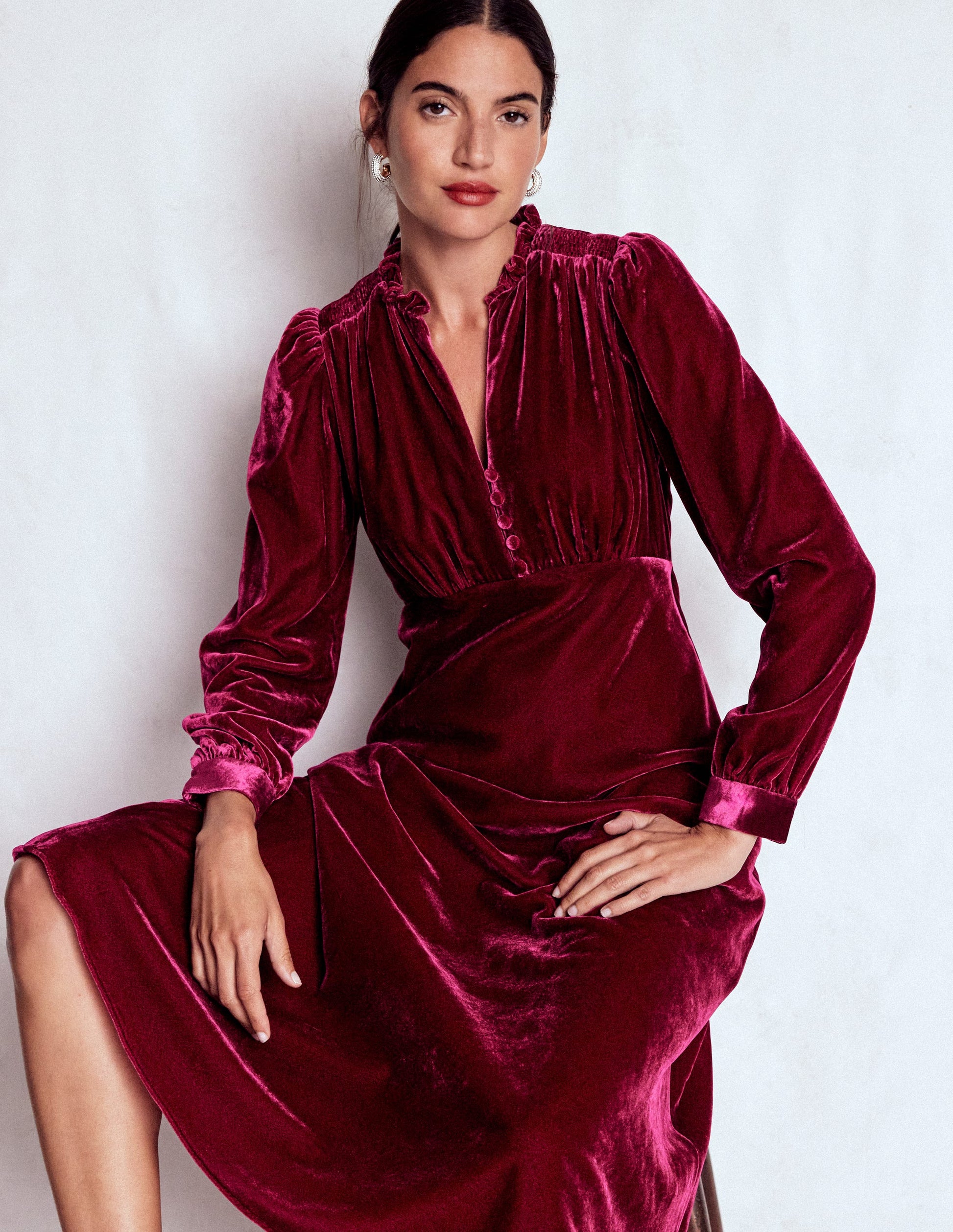 Cassie Velvet Tea Dress-Ruby Red Cassie Velvet Tea Dress-Ruby Red