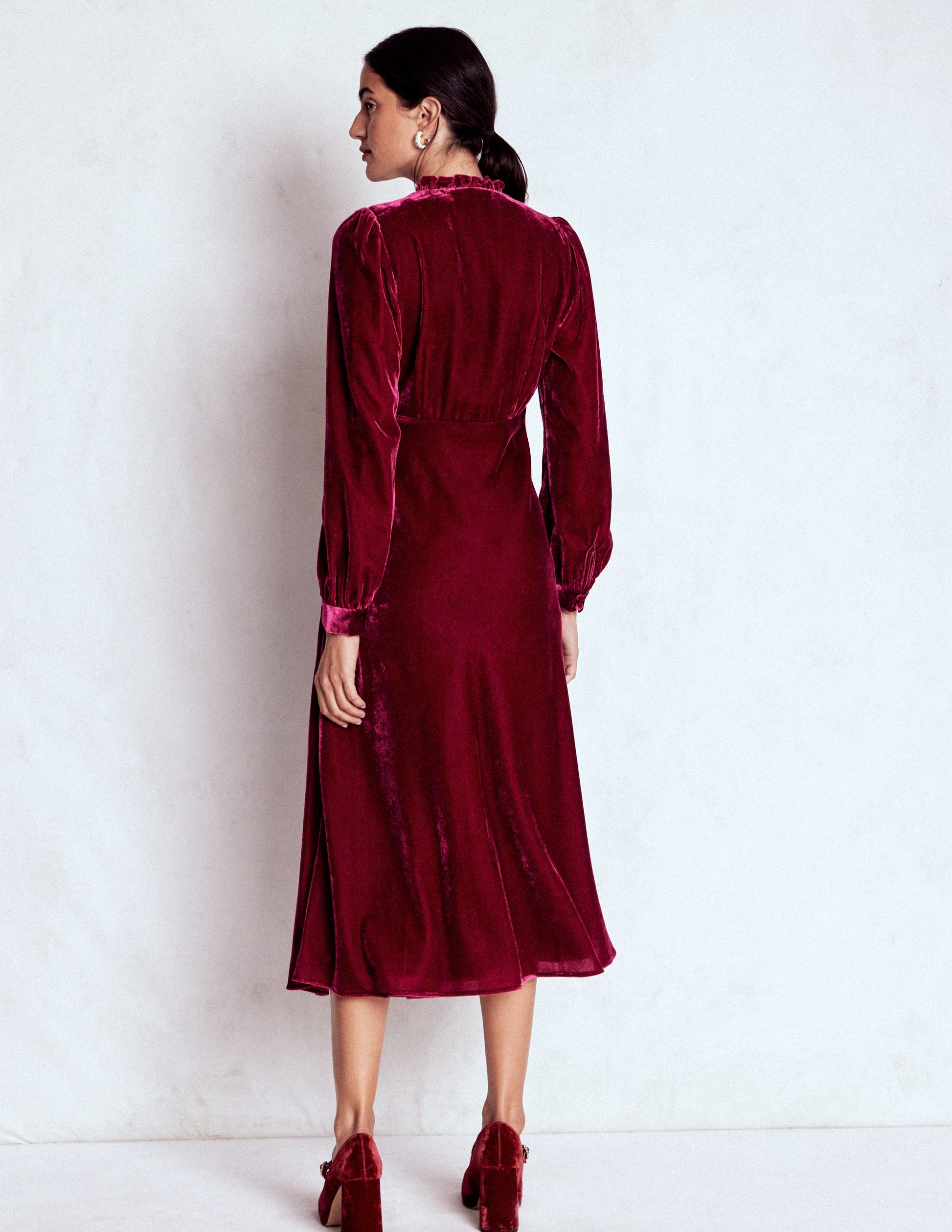 long sleeve velvet dress red Cassie Velvet Tea Dress-Ruby Red