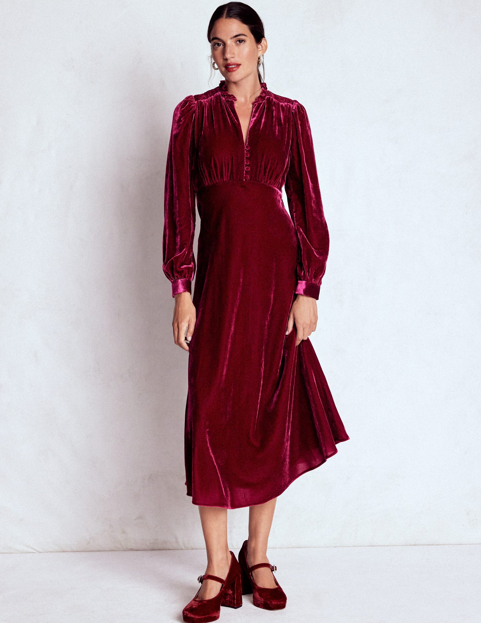 Cassie Velvet Tea Dress-Ruby Red Cassie Velvet Tea Dress-Ruby Red