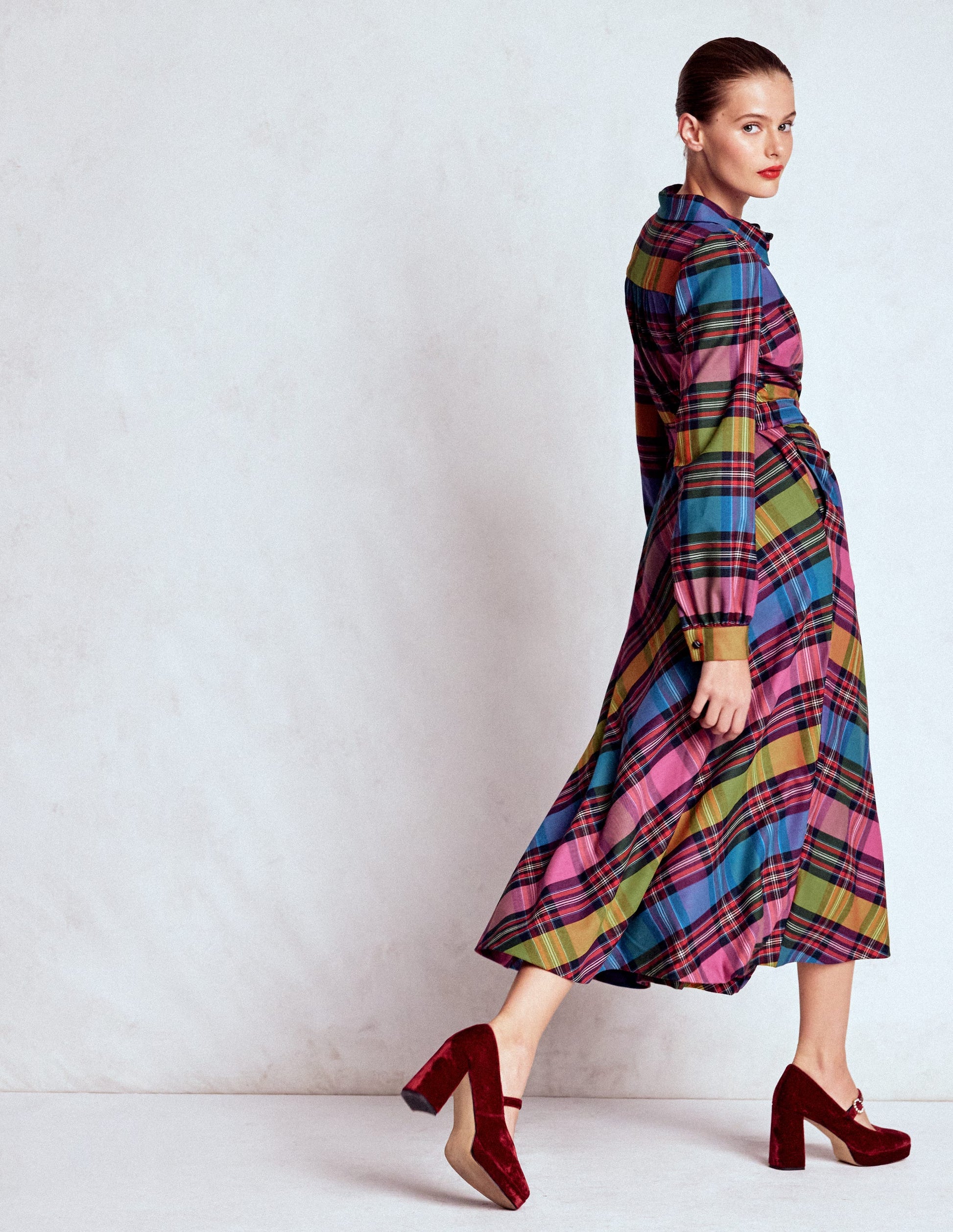 Vivienne Check Midi Dress-Multi, Blanket Check Vivienne Check Midi Dress-Multi, Blanket Check