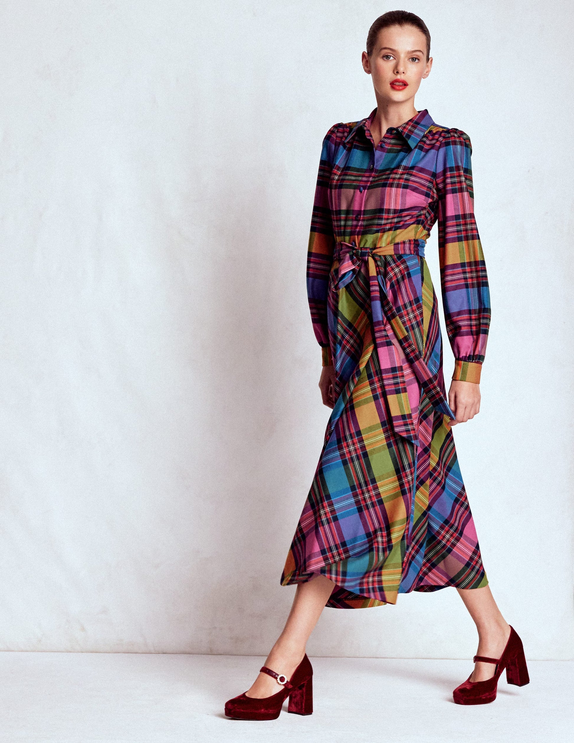 Vivienne Check Midi Dress-Multi, Blanket Check | Boden USA Vivienne Check Midi Dress-Multi, Blanket Check | Boden USA