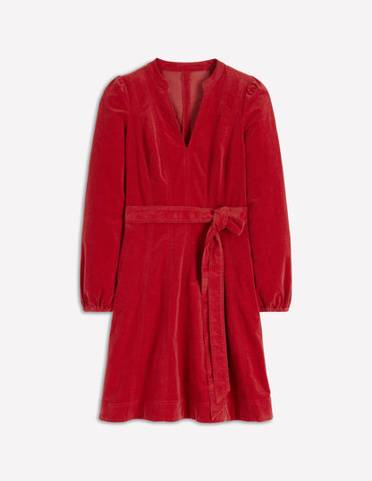 Ros Panelled Cord Short Dress-Crimson Red-7