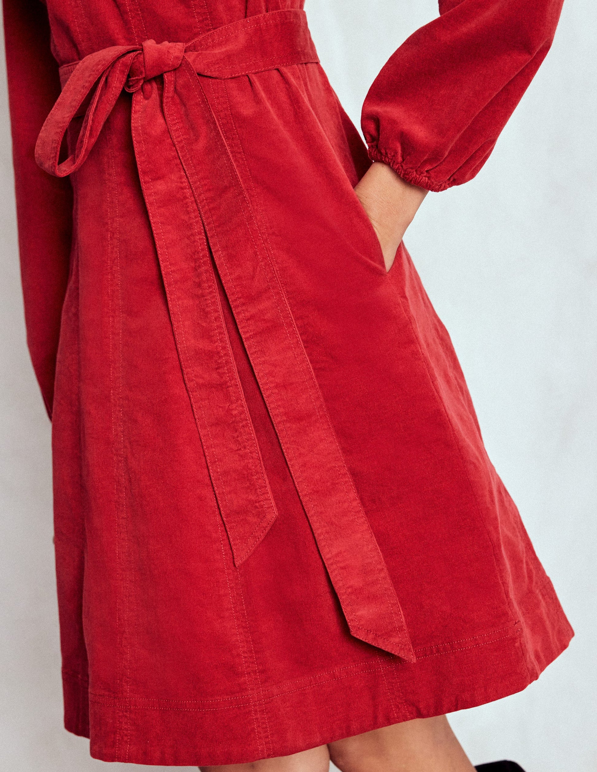 Ros Panelled Cord Short Dress-Crimson Red-2