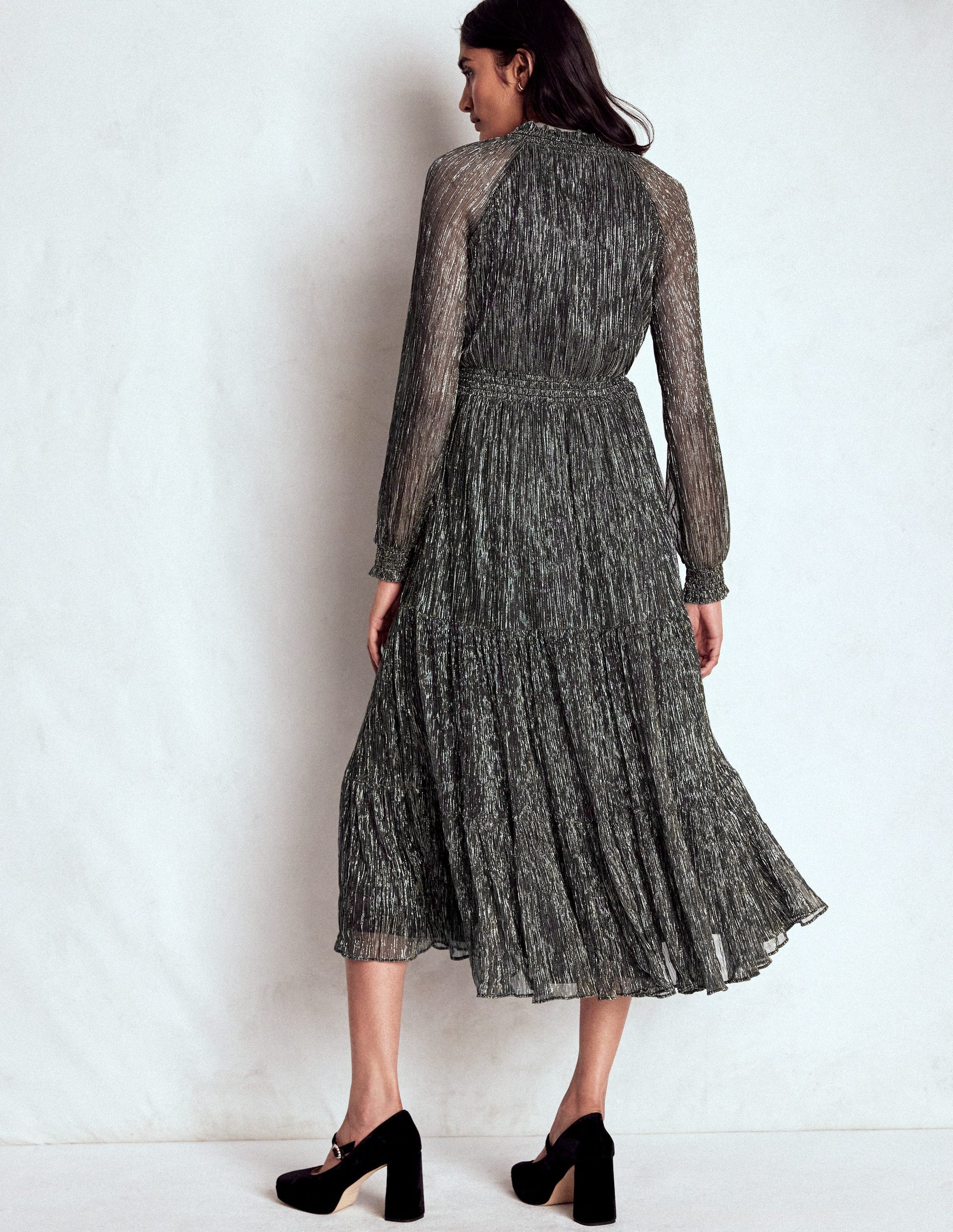 glitter smock dress ASOS DESIGN Petite gathered neck midi smock dress in silver glitter