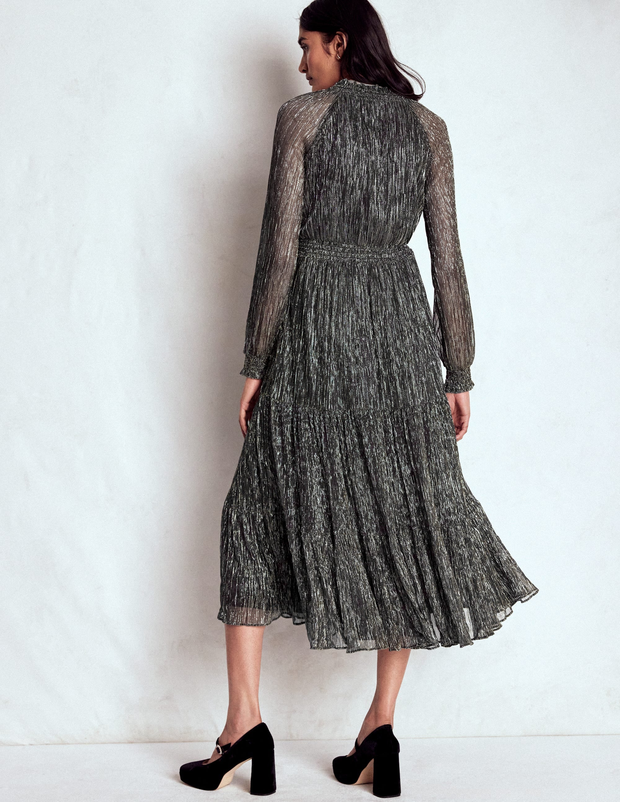 Lucille Smocked Sparkle Dress-Black and Gold - Image 4