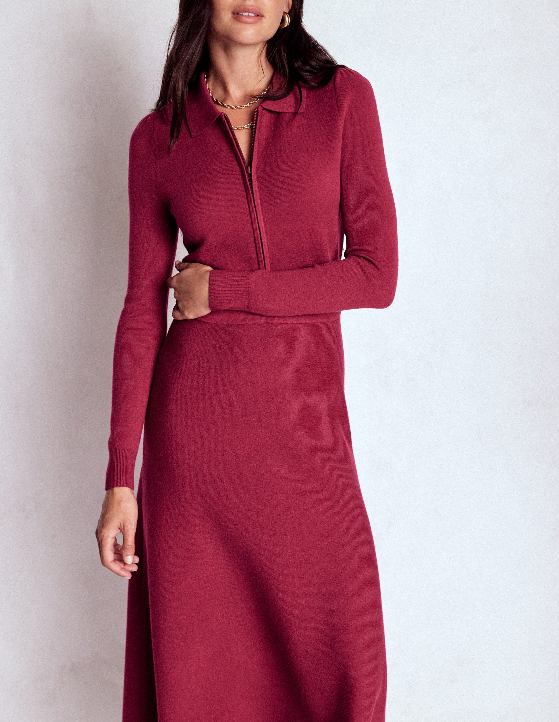 Fiona Zip Front Knitted Dress-Ruby Red-3