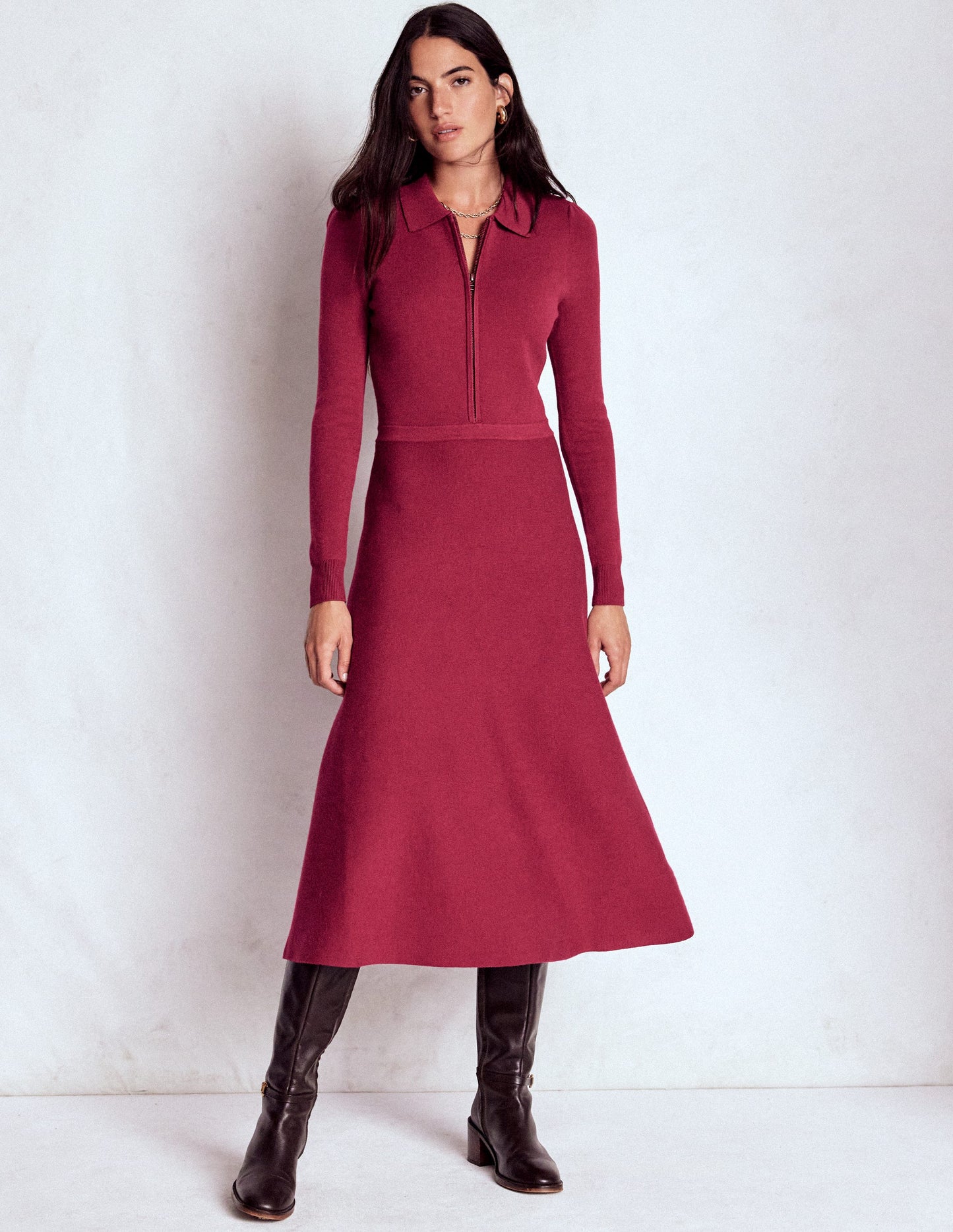 Fiona Zip Front Knitted Dress-Ruby Red