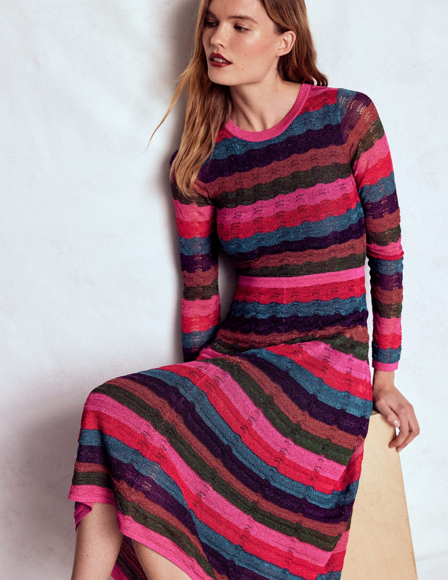 Metallic Wave Dress-Multi Stripe