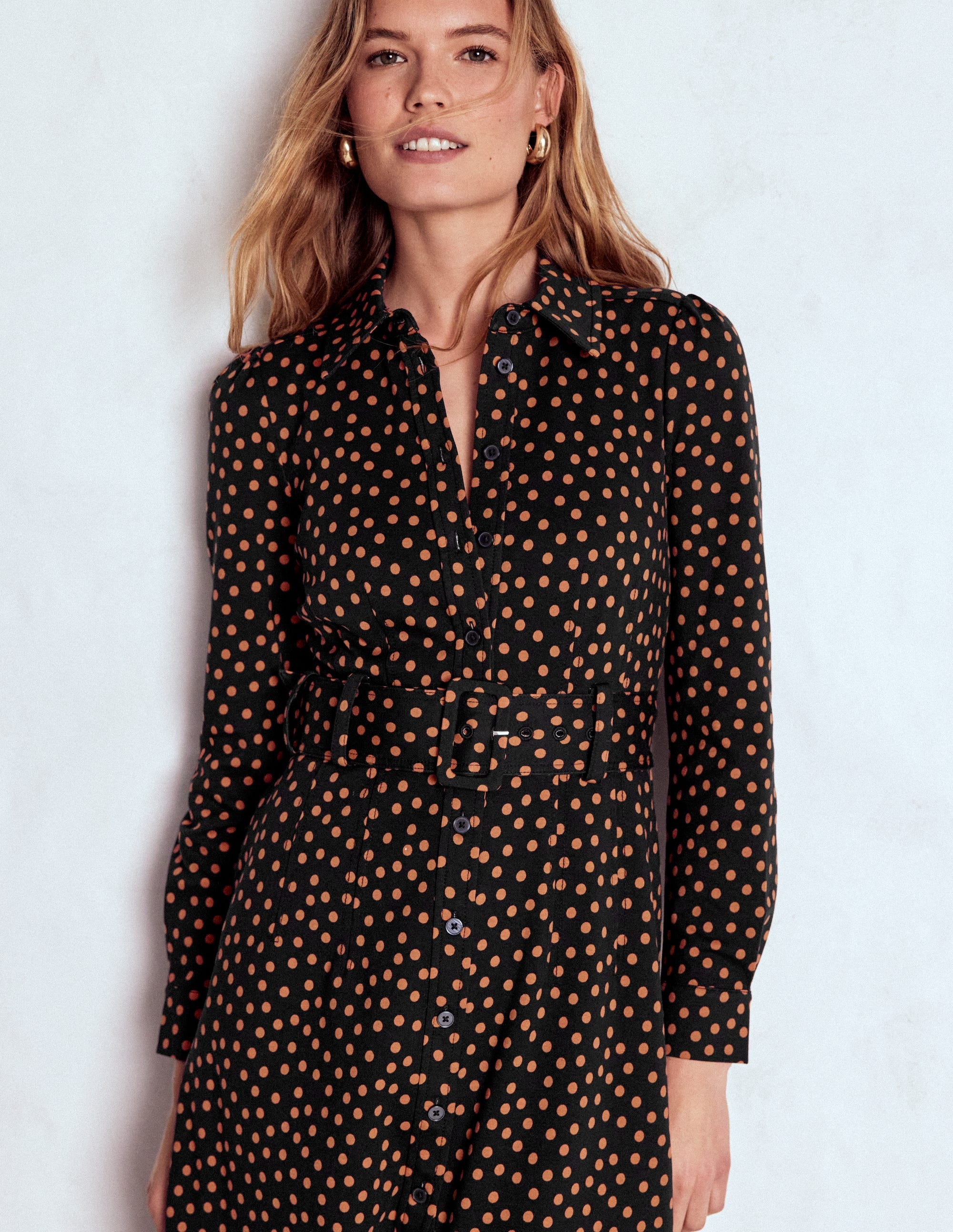 Anita Long Sleeve Shirt Dress-Black, Painted Dot - Image 1