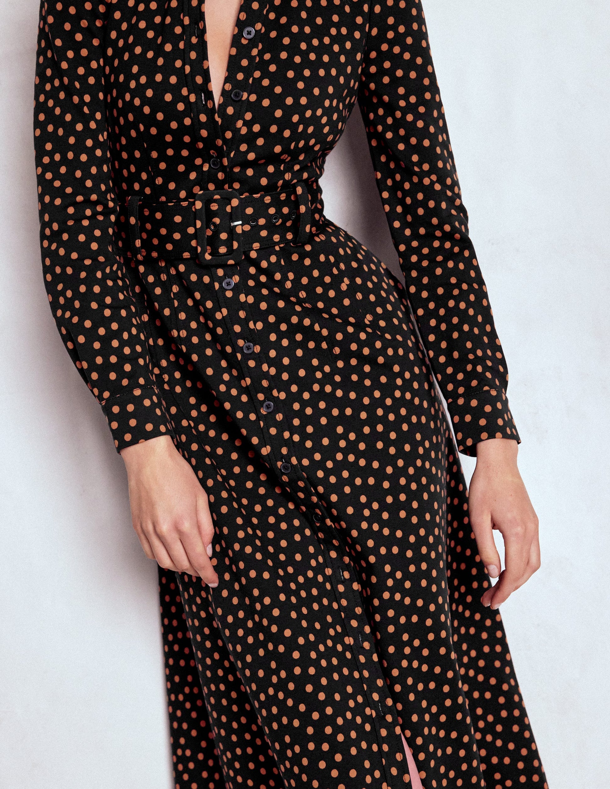 Anita Long Sleeve Shirt Dress-Black, Painted Dot-2