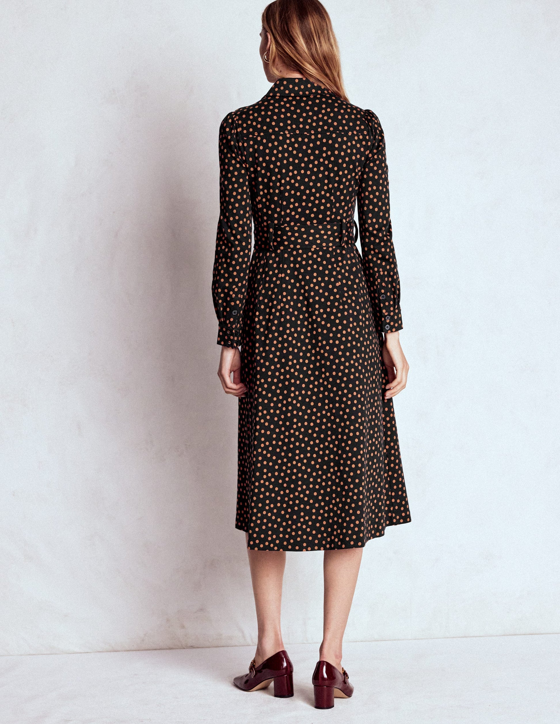 Anita Long Sleeve Shirt Dress-Black, Painted Dot-3
