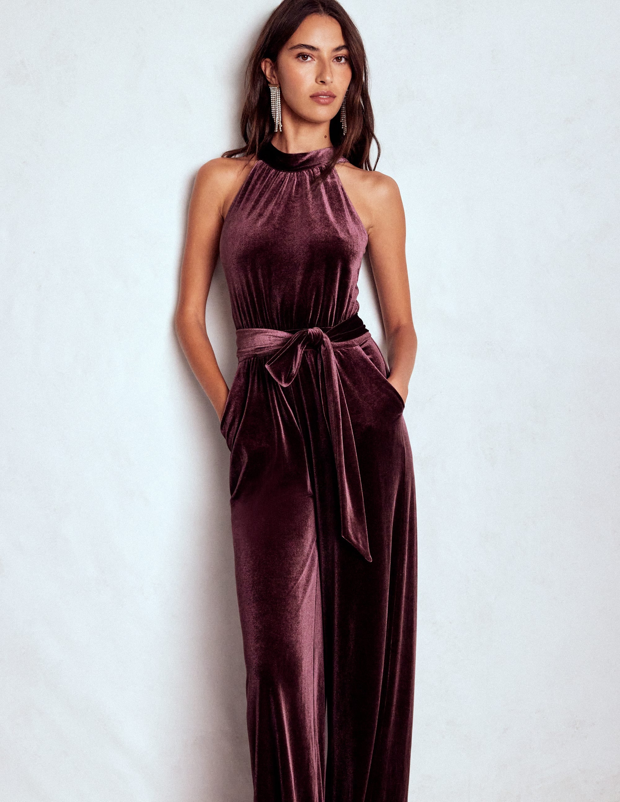 Jersey Halter Jumpsuit - Dark Cherry | Boden USA