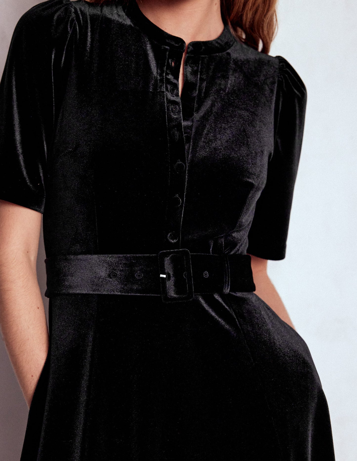 Kate Velvet Shirt Dress-Black