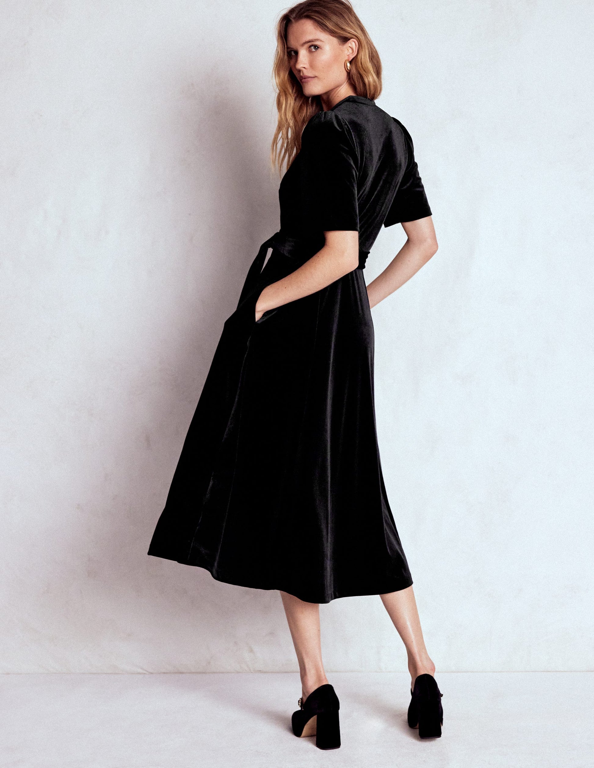 Kate Velvet Shirt Dress-Black-3