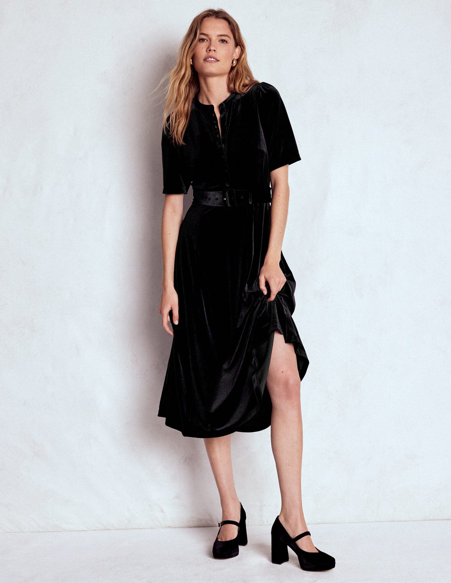 Kate Velvet Shirt Dress-Black