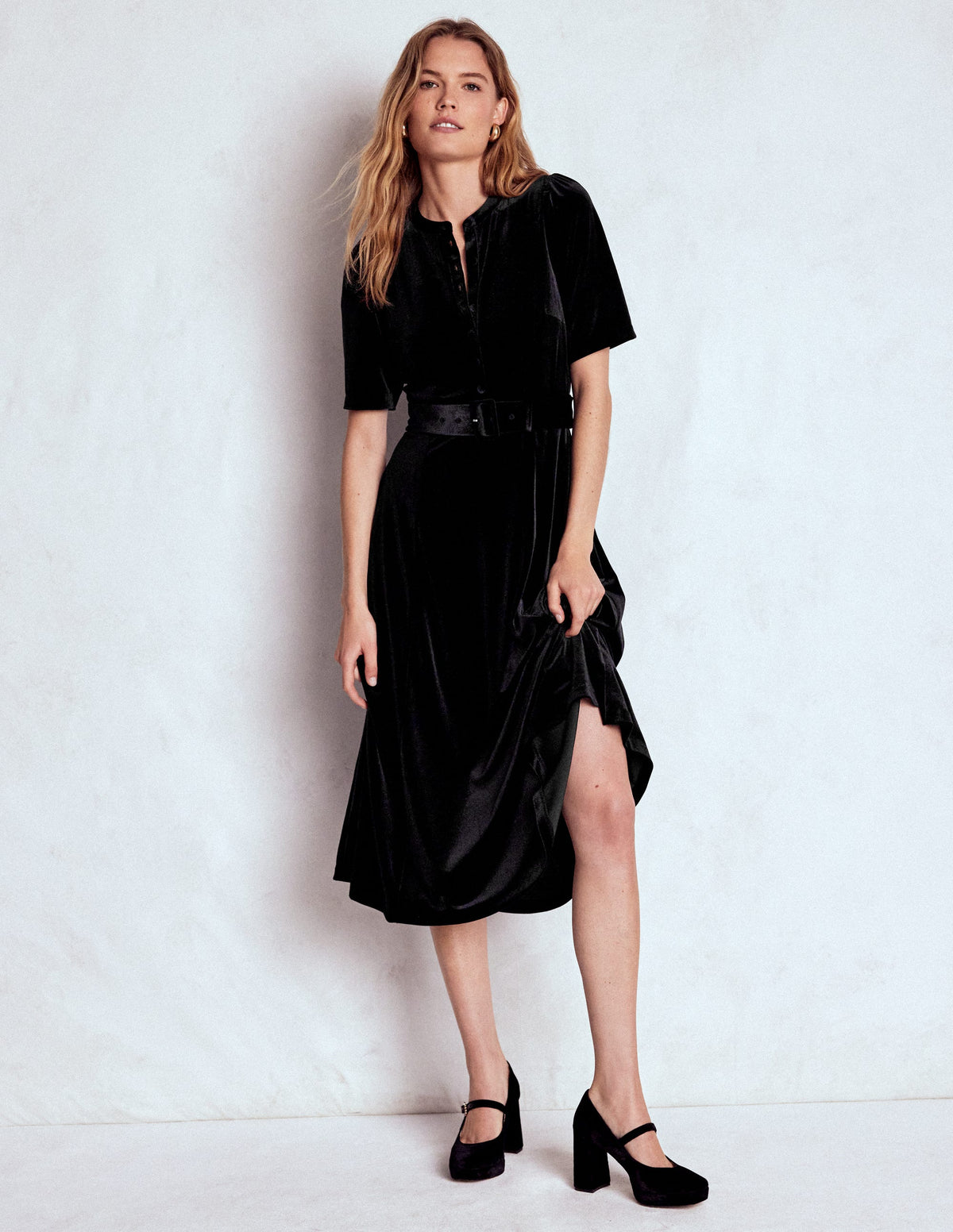 Kate Velvet Shirt Dress-Black - Image 5