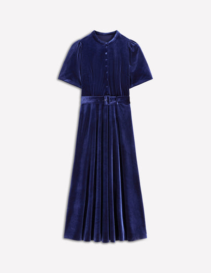 Kate Velvet Shirt Dress-Sapphire Blue-6
