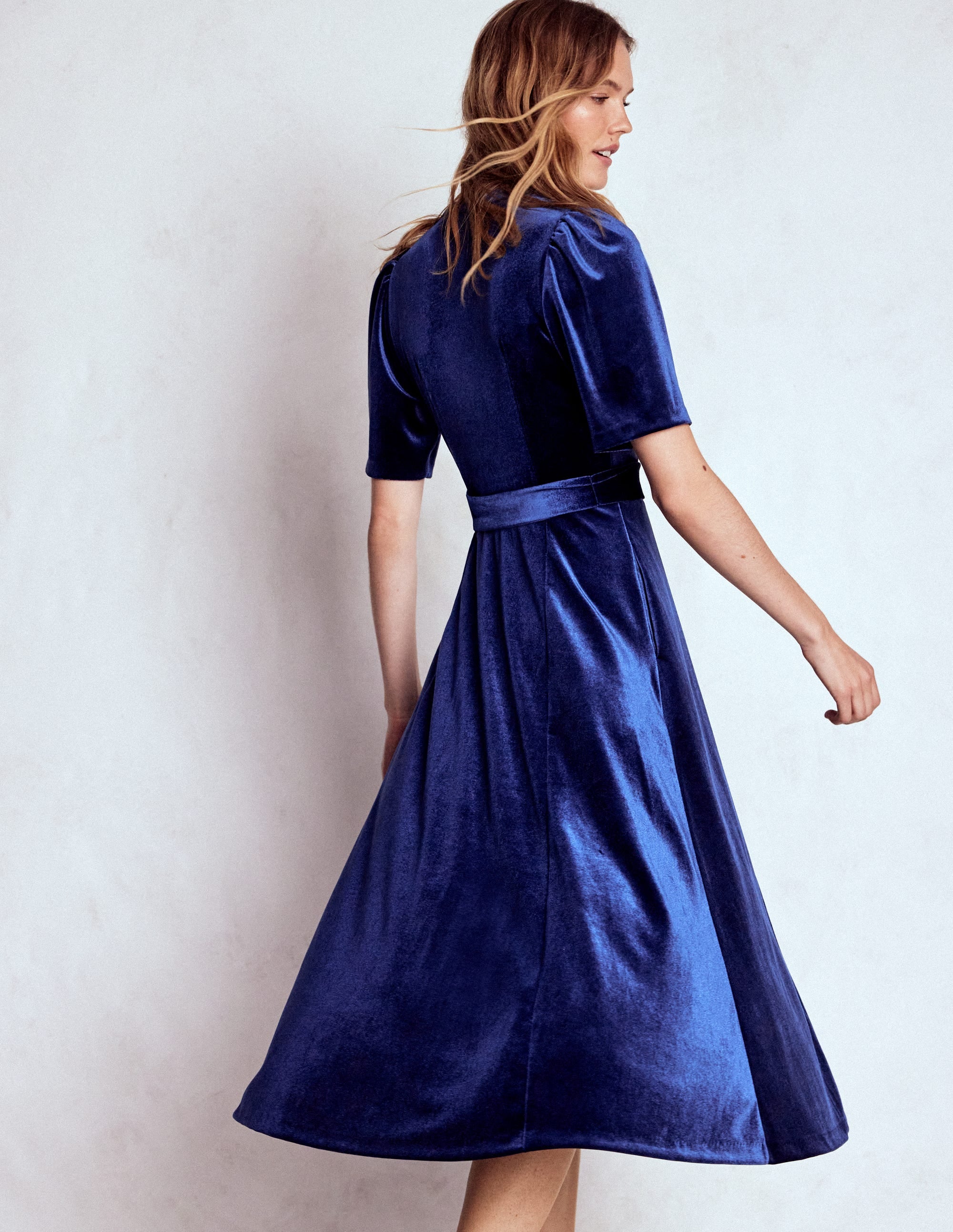 Kate Velvet Shirt Dress-Sapphire Blue - Image 3