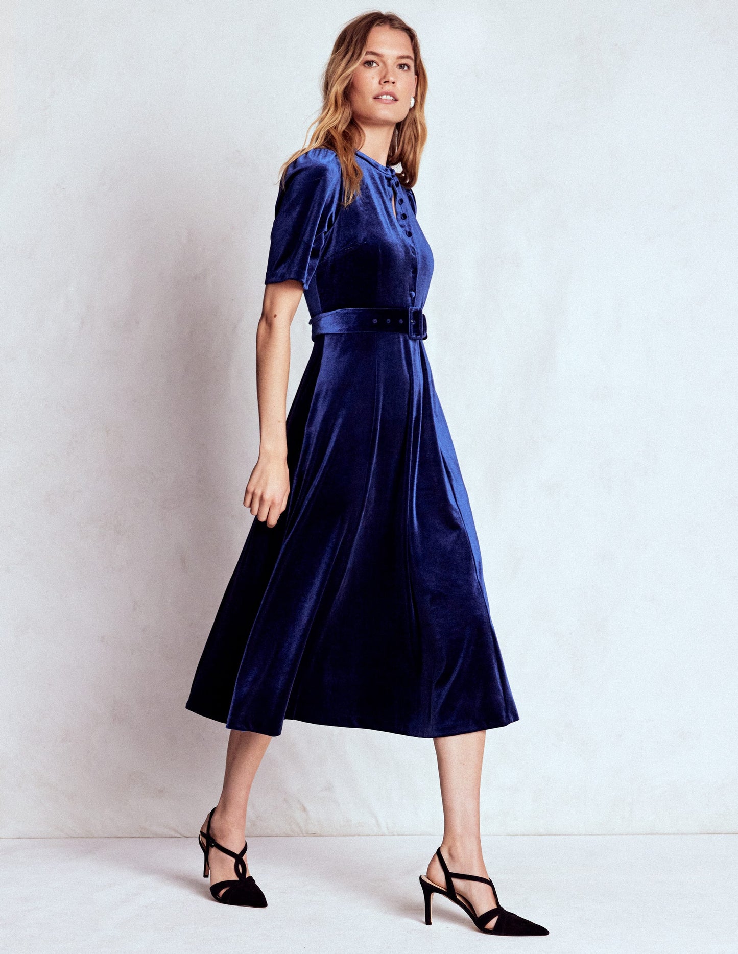 Kate Velvet Shirt Dress-Sapphire Blue