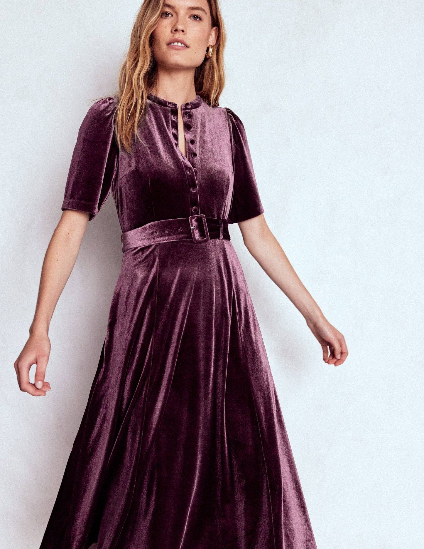 Kate Velvet Shirt Dress-Dark Cherry