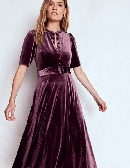 Kate Velvet Shirt Dress-Dark Cherry-5