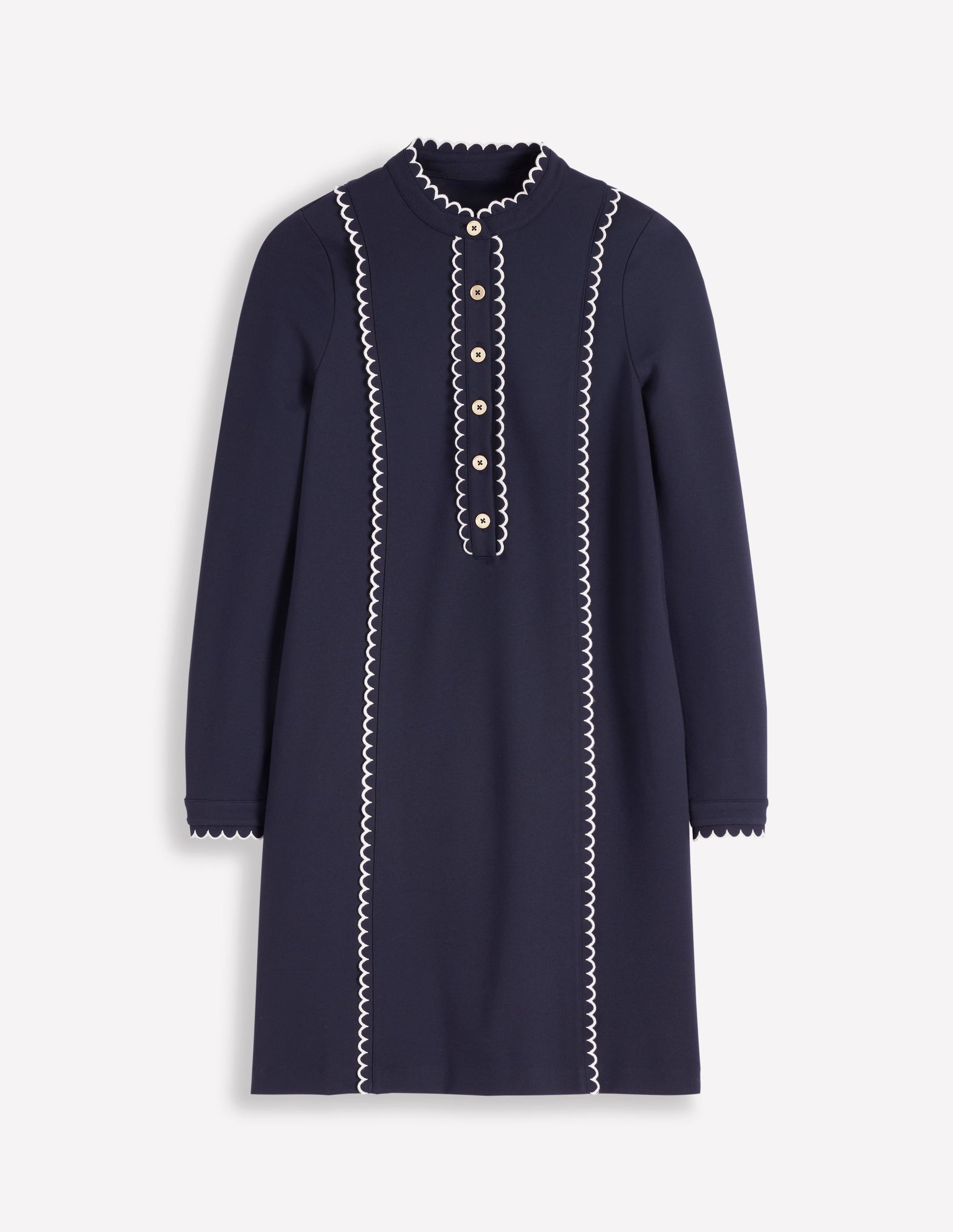 Boden Women's Scallop Detail Jersey Dress in Blue | Size 0 Boden Women's Scallop Detail Jersey Dress in Blue | Size 0