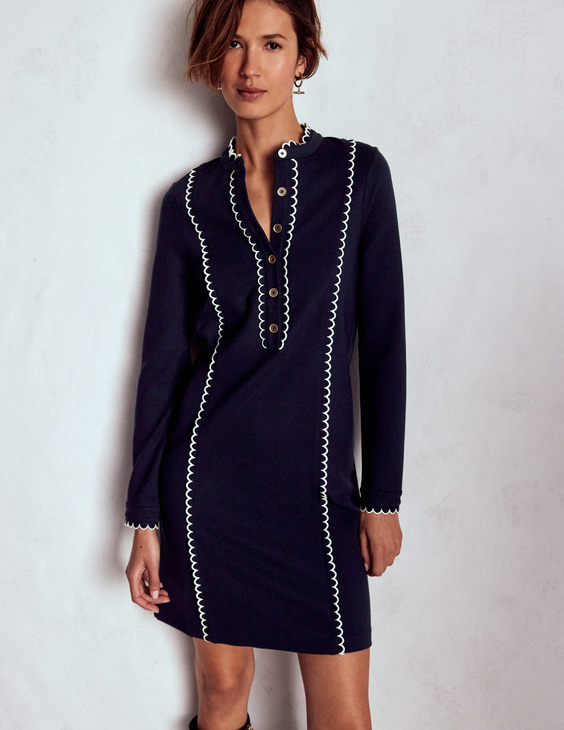 Boden Women's Scallop Detail Jersey Dress in Blue | Size 2 Boden Women's Scallop Detail Jersey Dress in Blue | Size 2