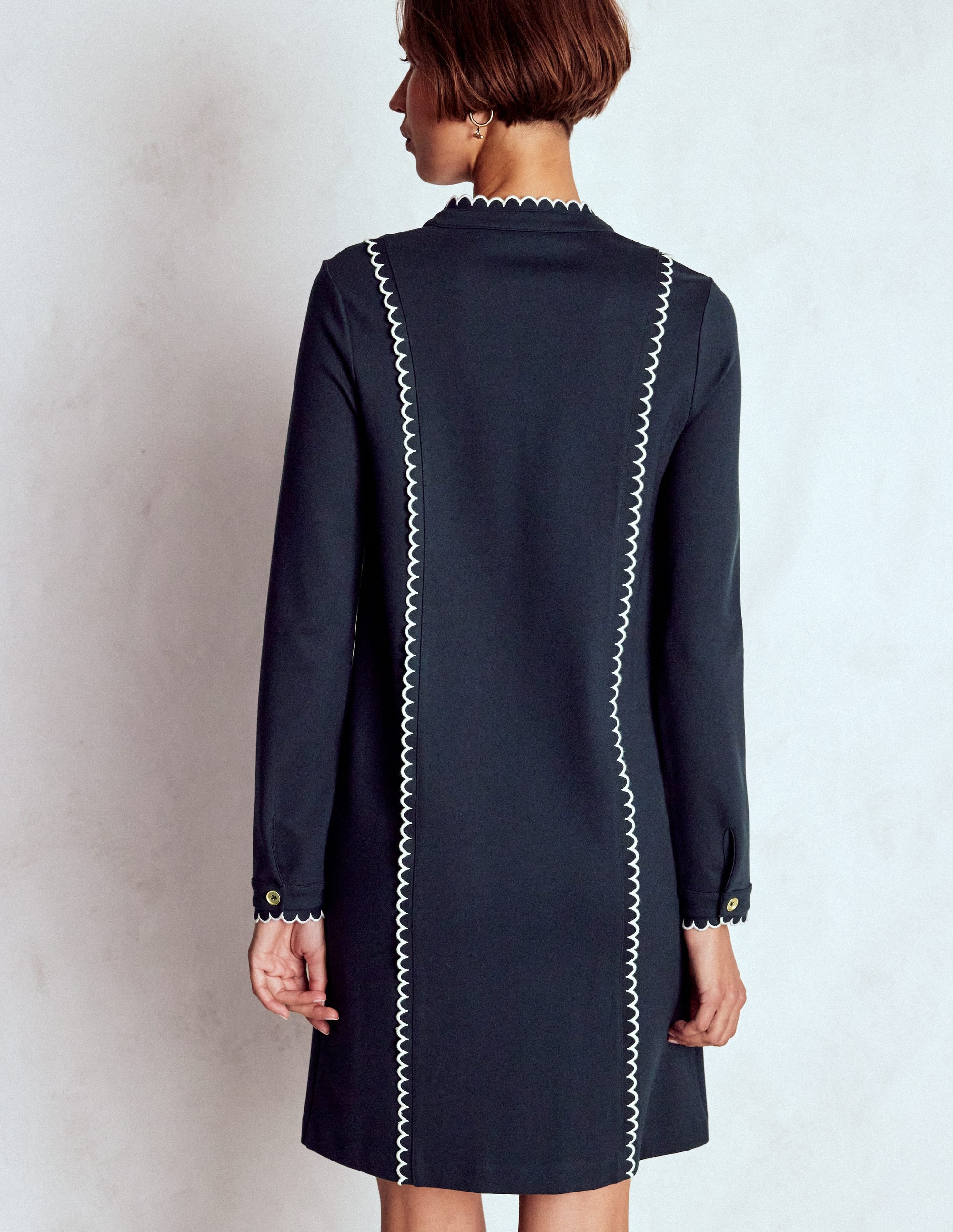 Scallop Detail Jersey Dress-Navy | Boden USA