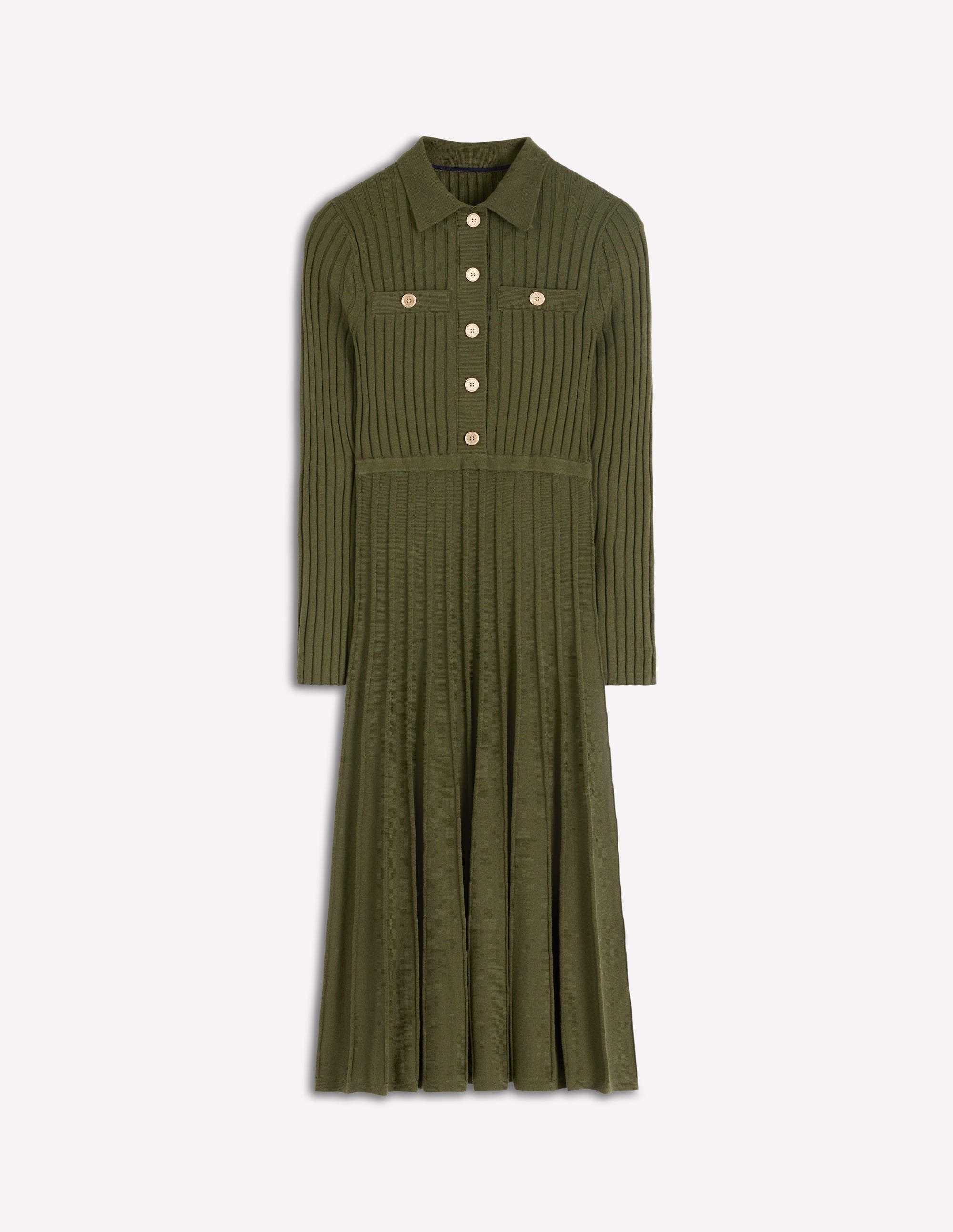 Brönte Knitted Rib Shirt Dress-Woodland Green - Image 6
