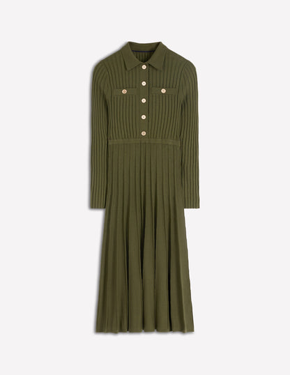 Brönte Knitted Rib Shirt Dress-Woodland Green-6