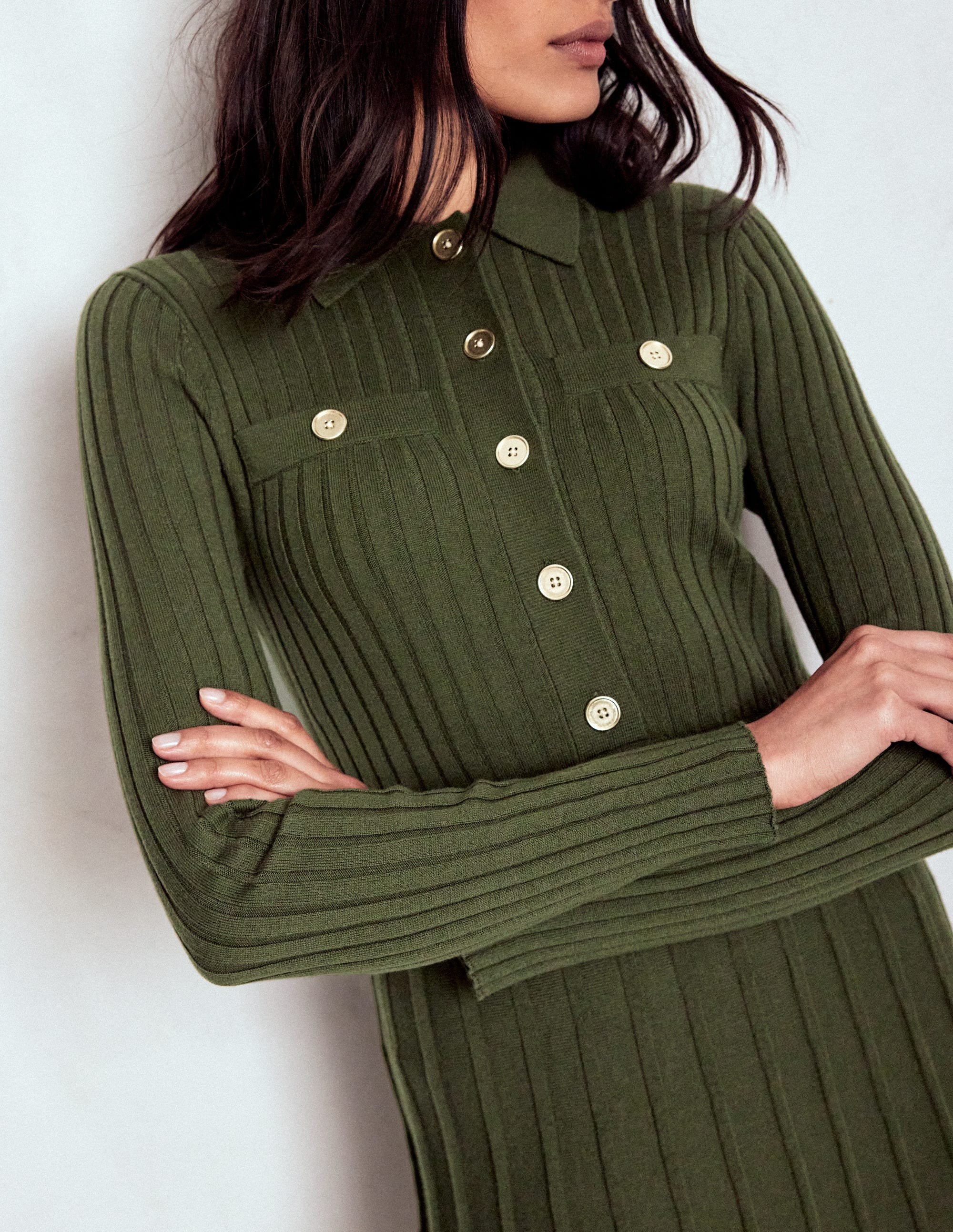 Brönte Knitted Rib Shirt Dress-Woodland Green - Image 2