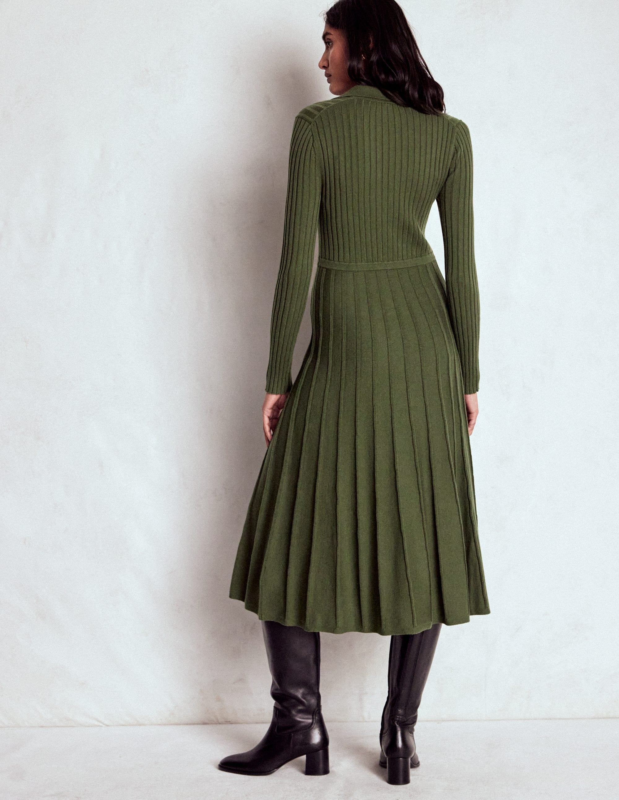 Brönte Knitted Rib Shirt Dress-Woodland Green - Image 3