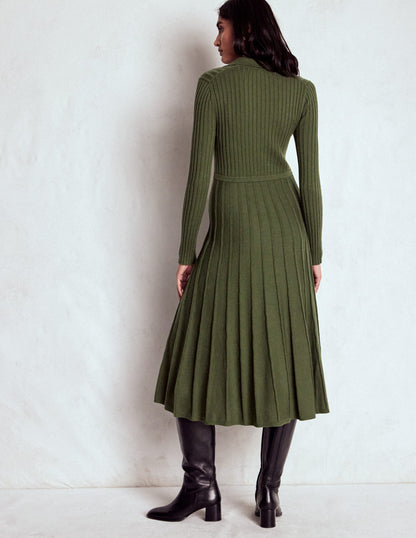 Brönte Knitted Rib Shirt Dress-Woodland Green-3
