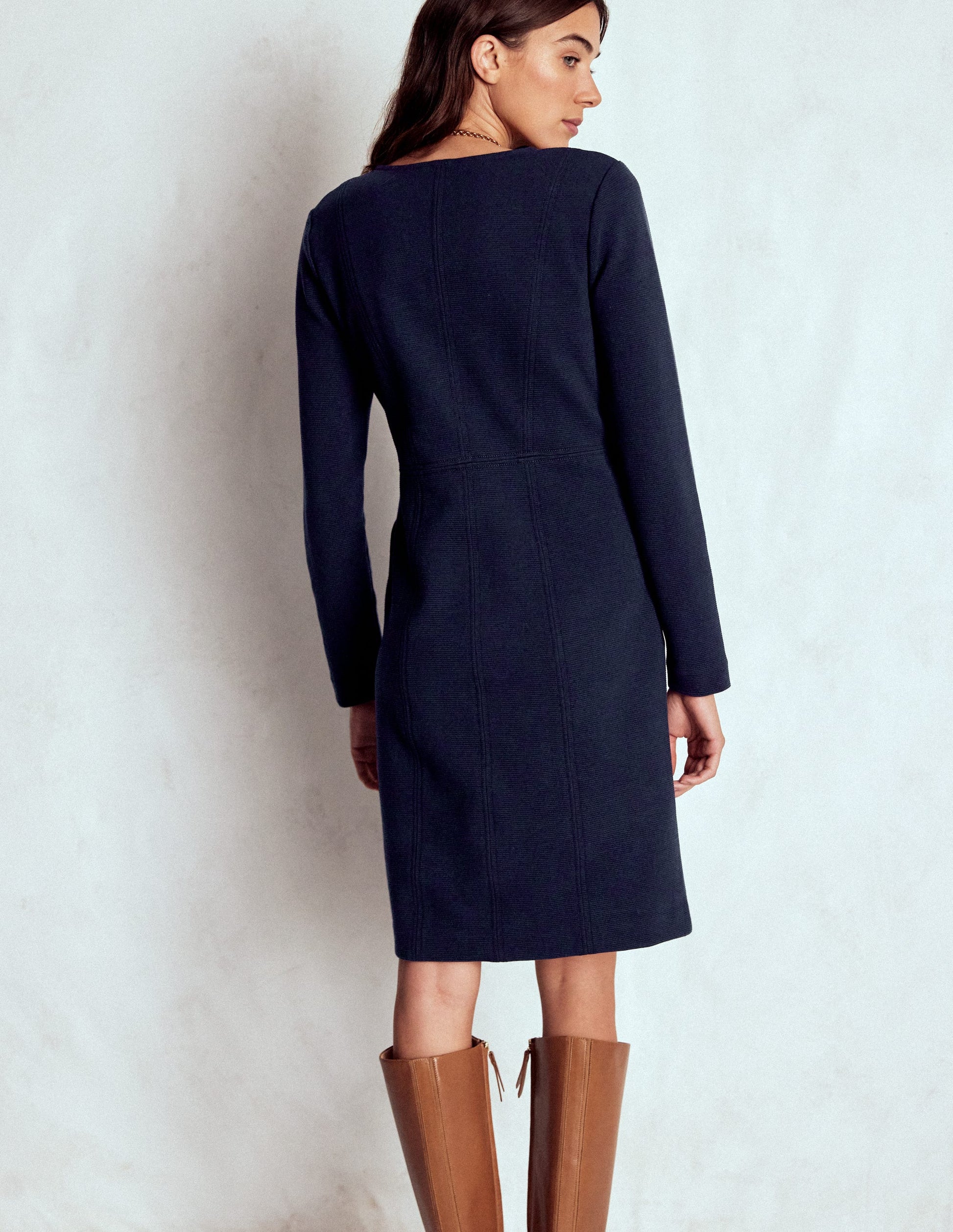 Colette Ottoman Shift Dress-Navy-3