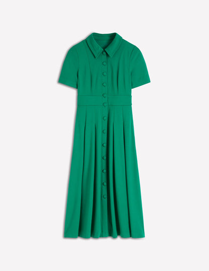 Bridget Ponte Shirt Dress-Jewel Green-5