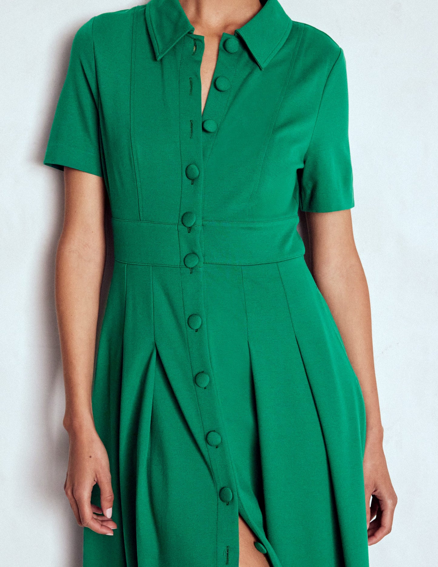 Bridget Ponte Shirt Dress-Jewel Green